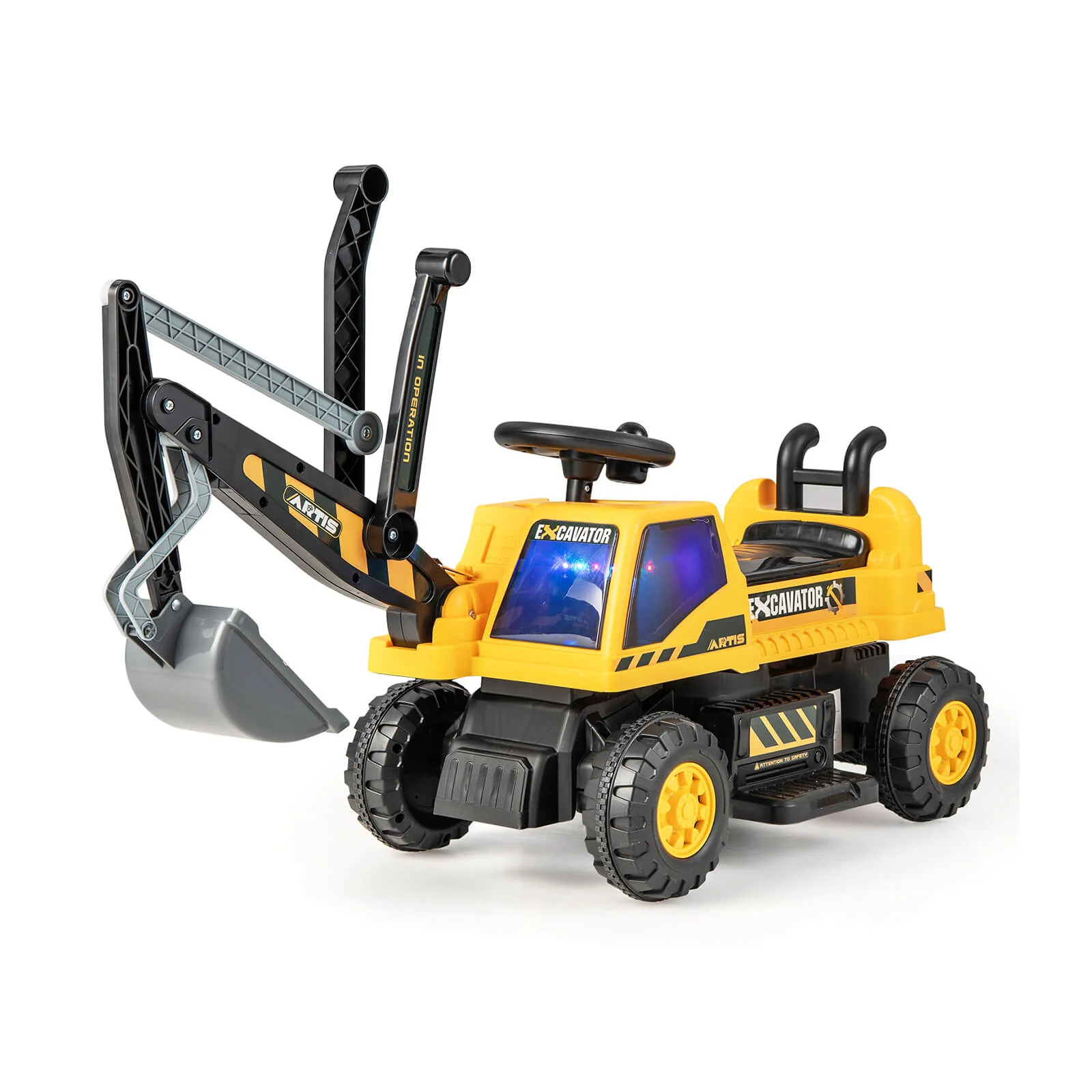 Kids ASTM Certificated Powered Ride On Bulldozer with Front Digger Shovel-Yellow - Image 3