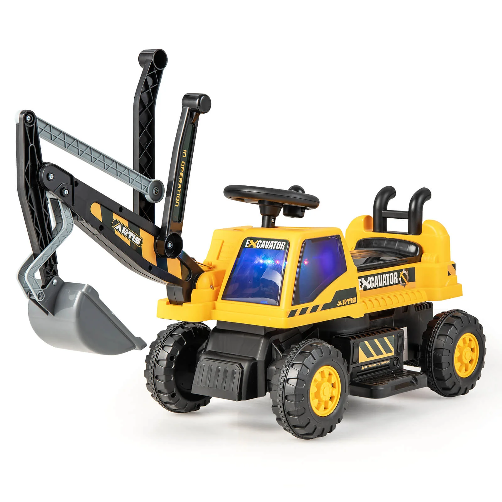 Kids ASTM Certificated Powered Ride On Bulldozer with Front Digger Shovel-Yellow - Image 4