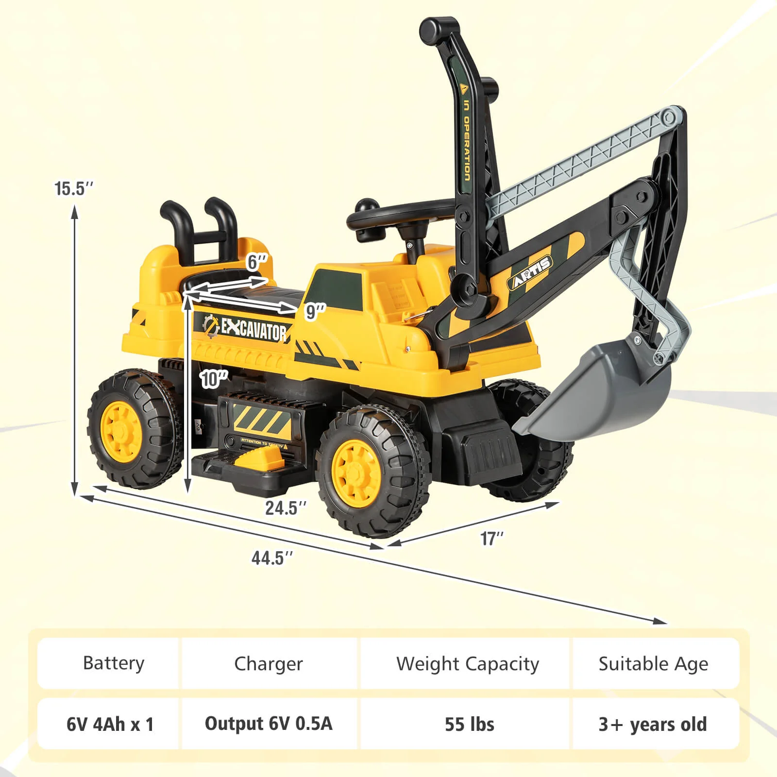 Kids ASTM Certificated Powered Ride On Bulldozer with Front Digger Shovel-Yellow - Image 5