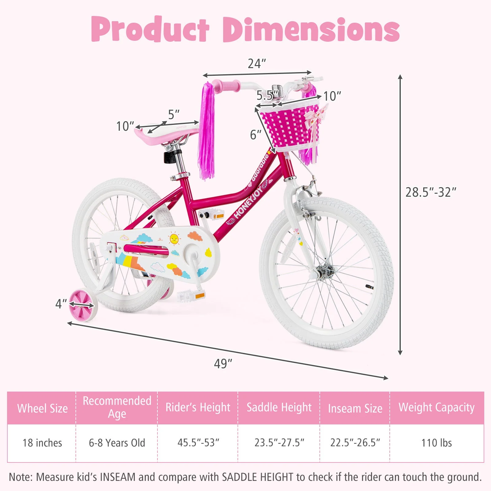 Kids Bicycle 18 Inch Toddler and Kids Bike with Training Wheels for 6-8 Year Old Kids-Pink - Image 4