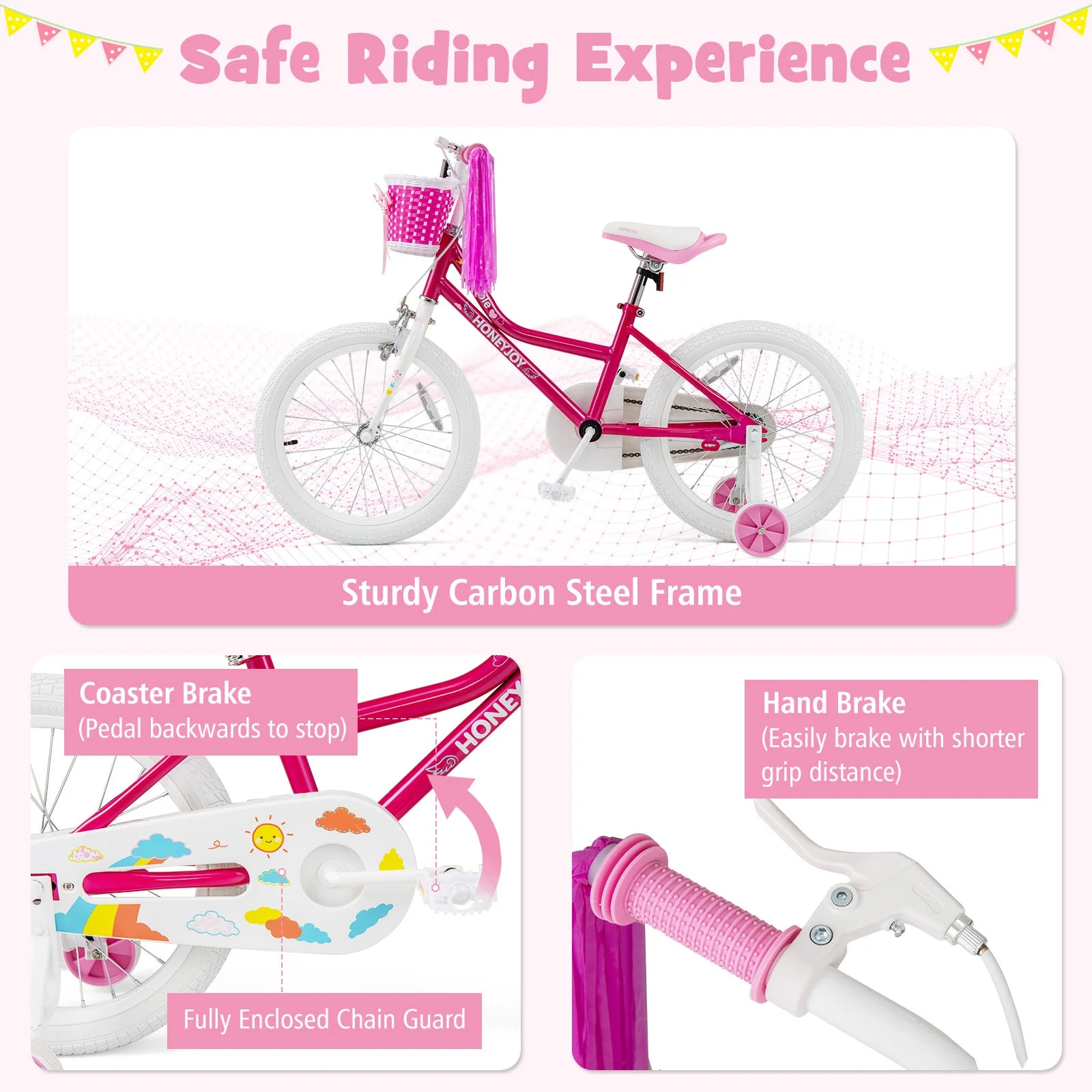 Kids Bicycle 18 Inch Toddler and Kids Bike with Training Wheels for 6-8 Year Old Kids-Pink - Image 5