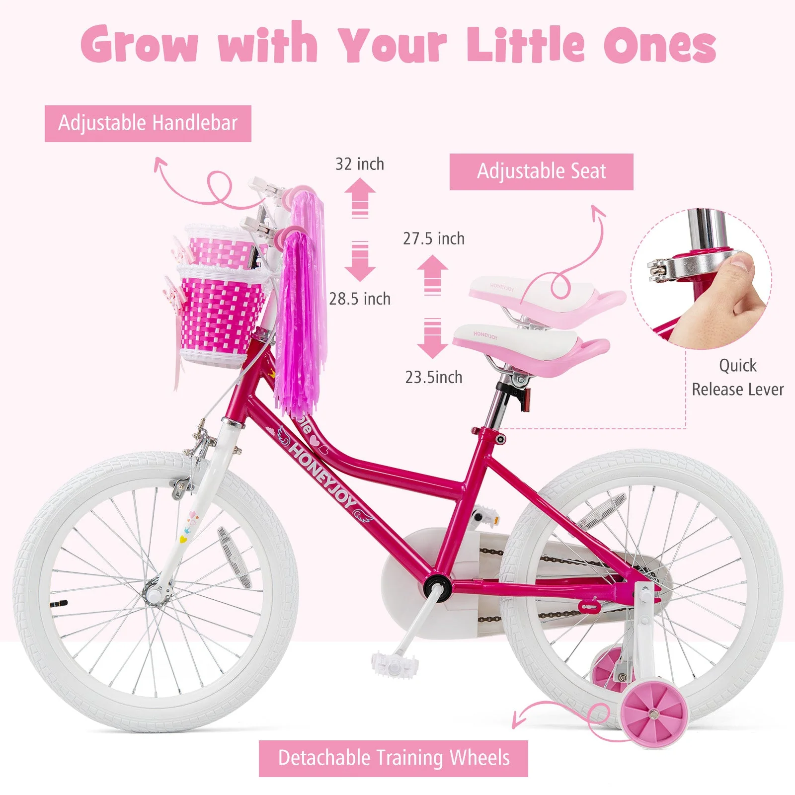 Kids Bicycle 18 Inch Toddler and Kids Bike with Training Wheels for 6-8 Year Old Kids-Pink - Image 7