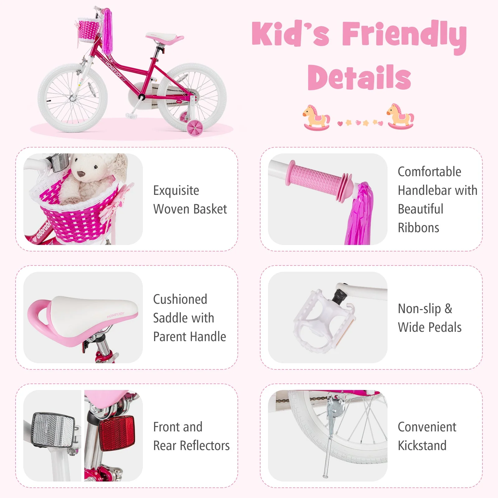 Kids Bicycle 18 Inch Toddler and Kids Bike with Training Wheels for 6-8 Year Old Kids-Pink - Image 8