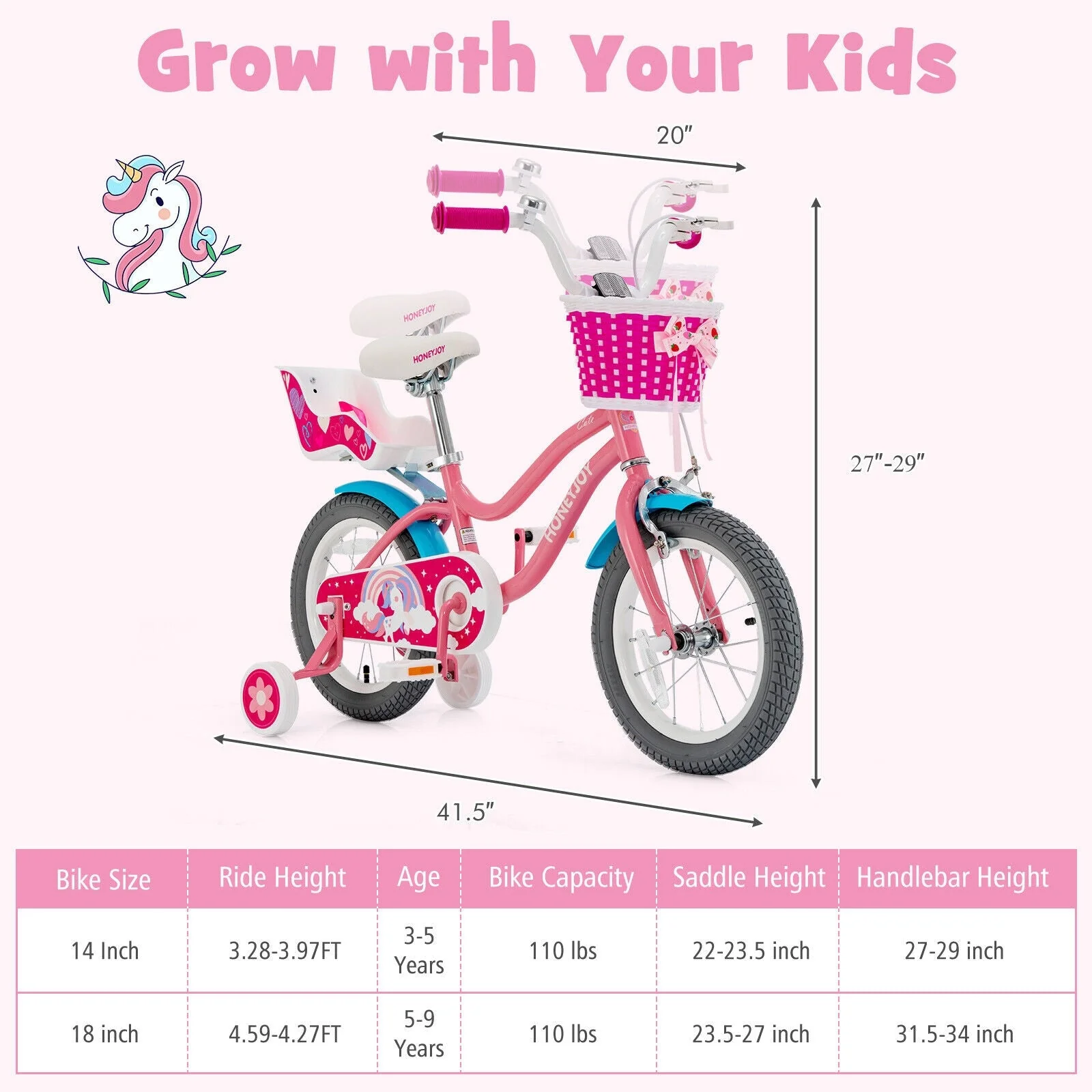 Kids Bicycle with Training Wheels and Basket for Boys and Girls Age 3-9 Years-14 inches - Image 5