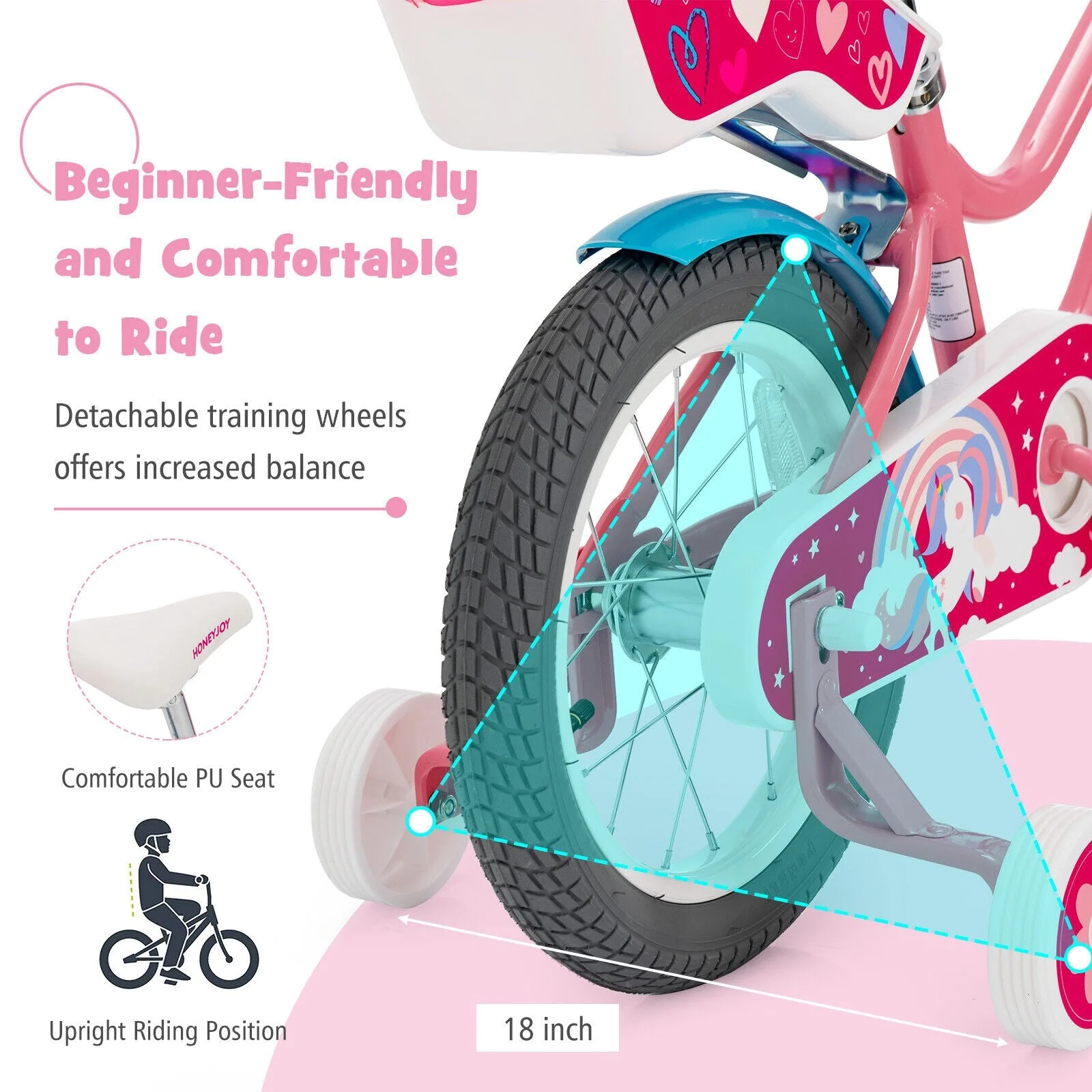 Kids Bicycle with Training Wheels and Basket for Boys and Girls Age 3-9 Years-14 inches - Image 7