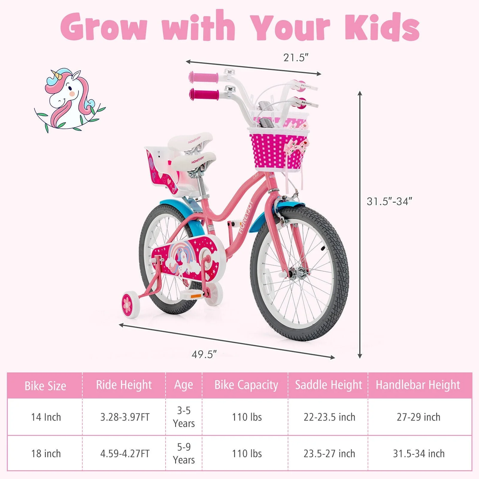 Kids Bicycle with Training Wheels and Basket for Boys and Girls Age 3-9 Years-18 inches - Image 5