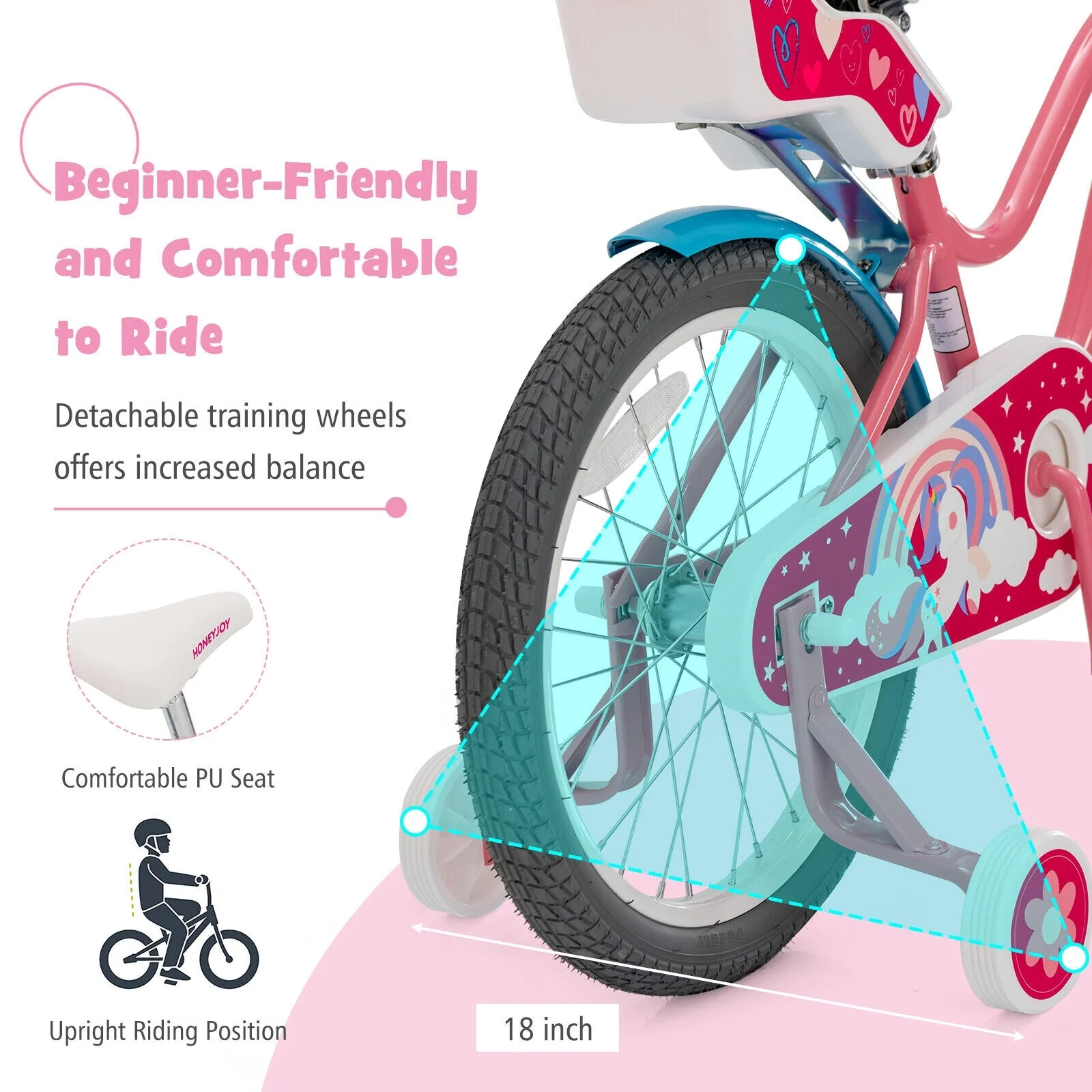 Kids Bicycle with Training Wheels and Basket for Boys and Girls Age 3-9 Years-18 inches - Image 7