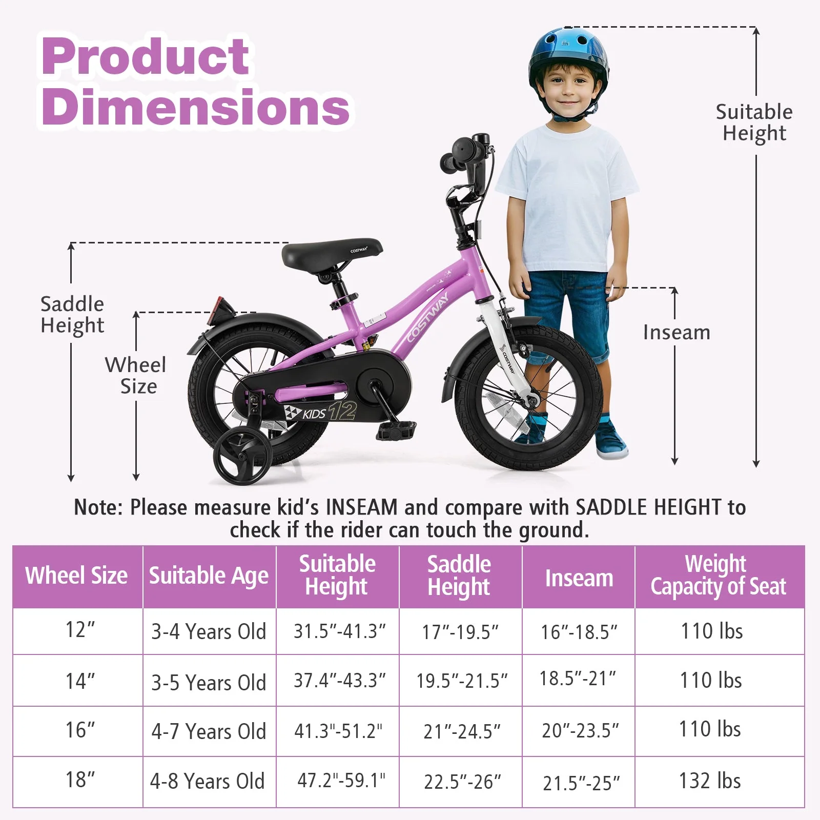 Kids Bike 12-Inch Children Training Bicycle with 2 Brake for 3-4 Years Old - Image 4