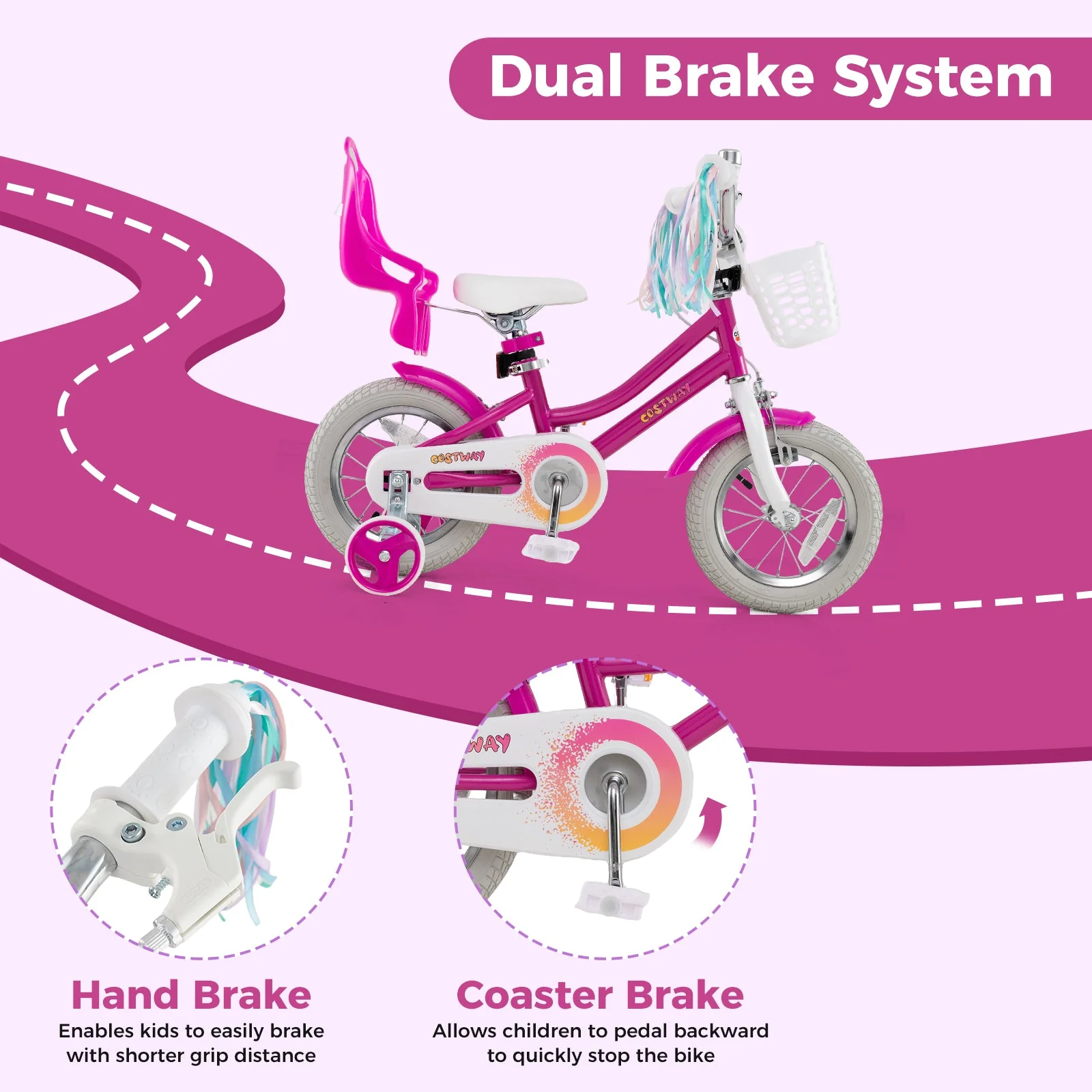 Kids Bike 12 Inch with Training Wheels and 2 Brake System for 3-4 Years Old - Image 6