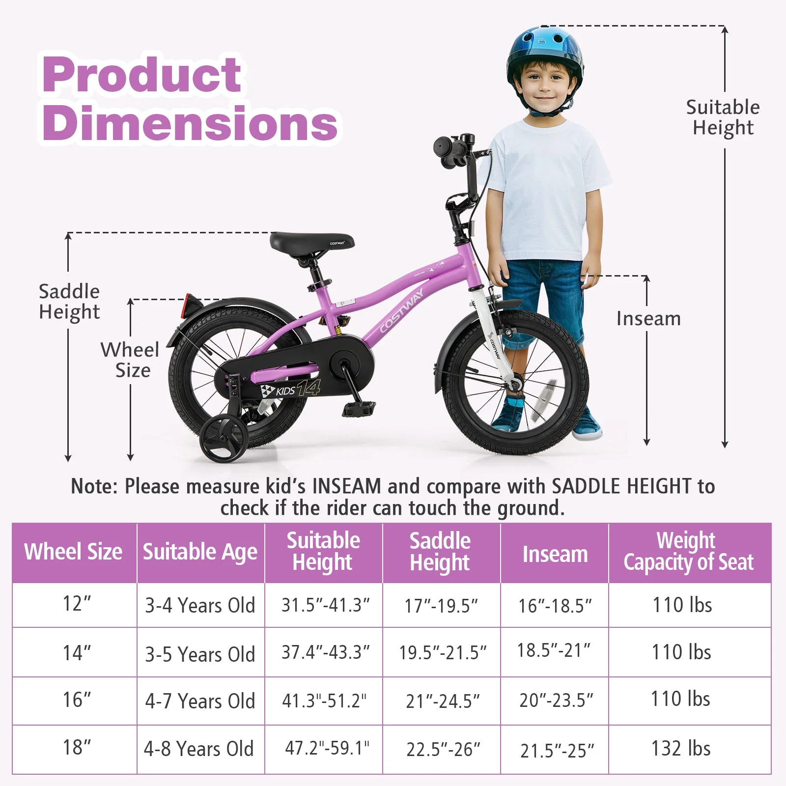 Kids Bike 14-Inch Children Training Bicycle with 2 Brake for 3-5 Years Old - Image 4