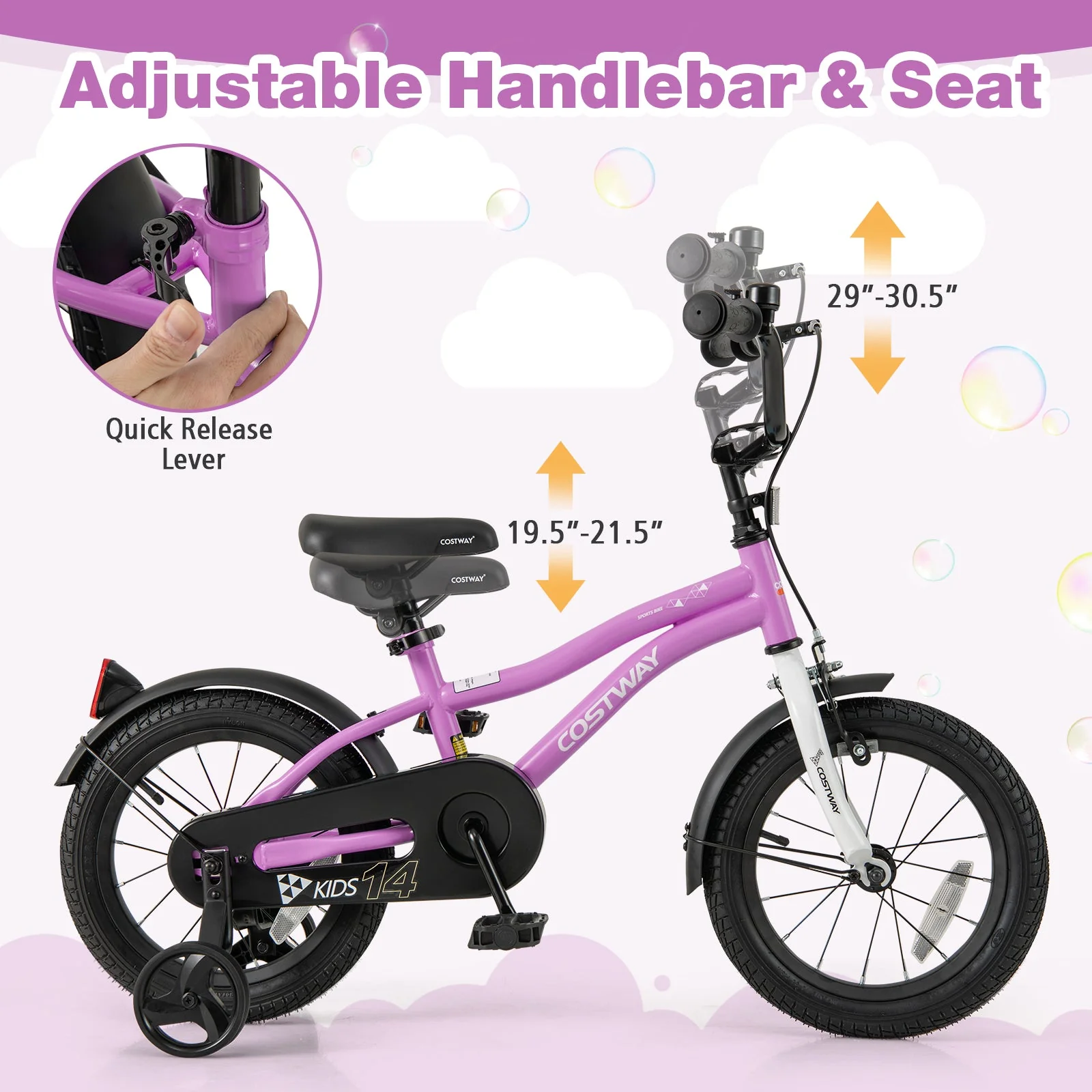Kids Bike 14-Inch Children Training Bicycle with 2 Brake for 3-5 Years Old - Image 5