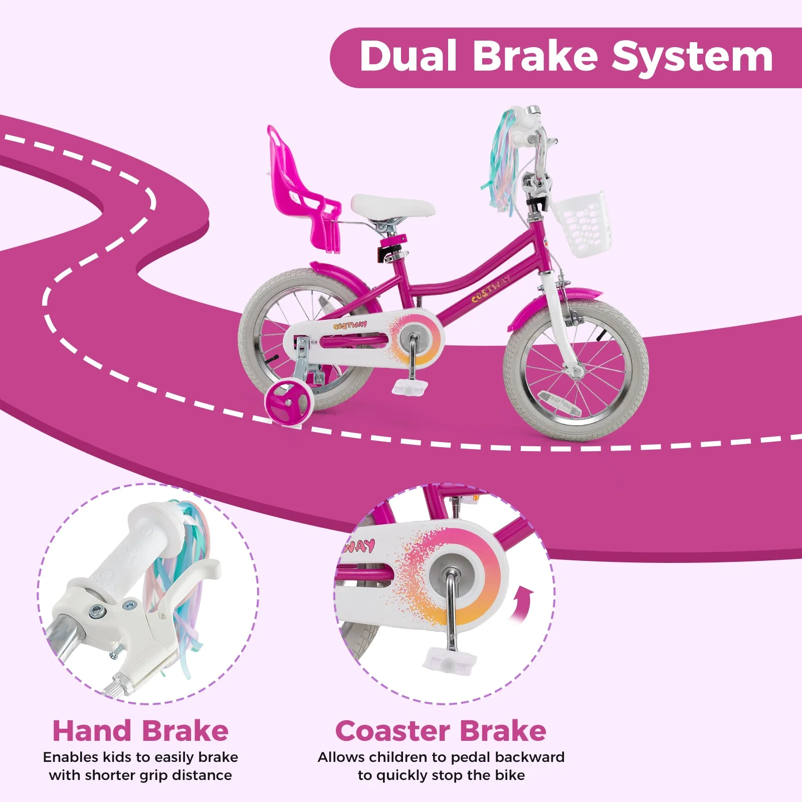 Kids Bike 14 Inch with Training Wheels and 2 Brake System for 3-5 Years Old - Image 6
