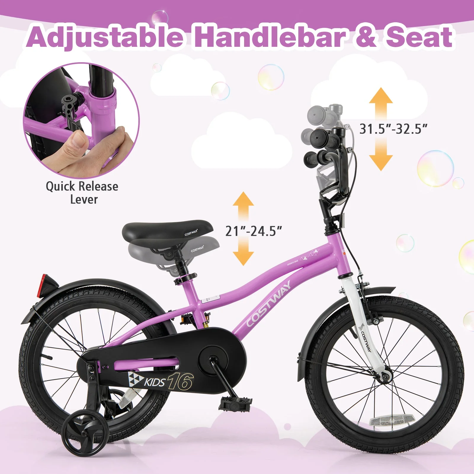 Kids Bike 16-Inch Children Training Bicycle with 2 Brake for 4-7 Years Old - Image 5