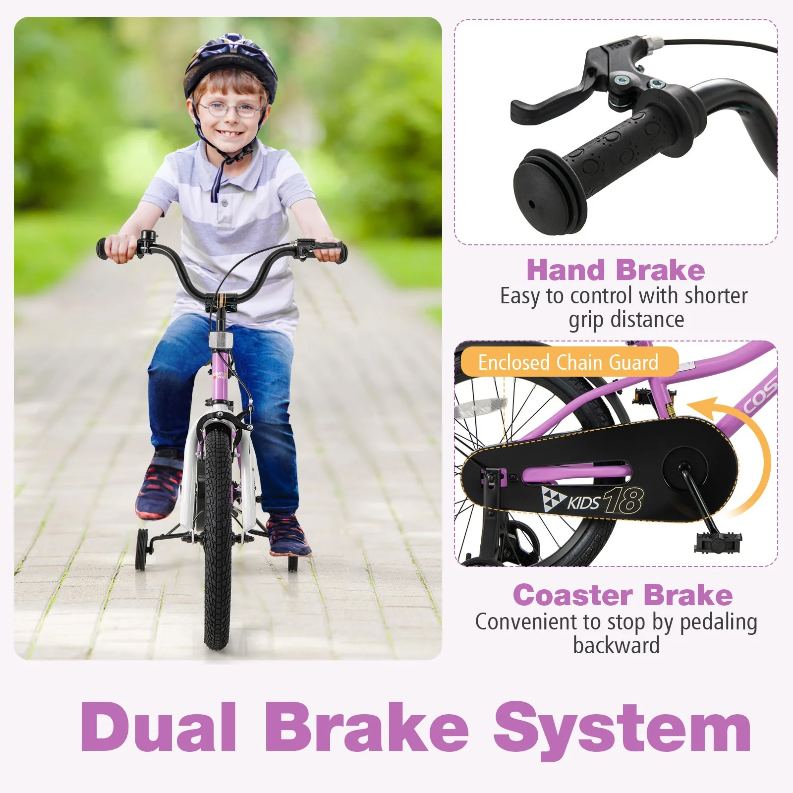 Kids Bike 18-Inch Children Training Bicycle with 2 Brake for 4-8 Years Old - Image 5