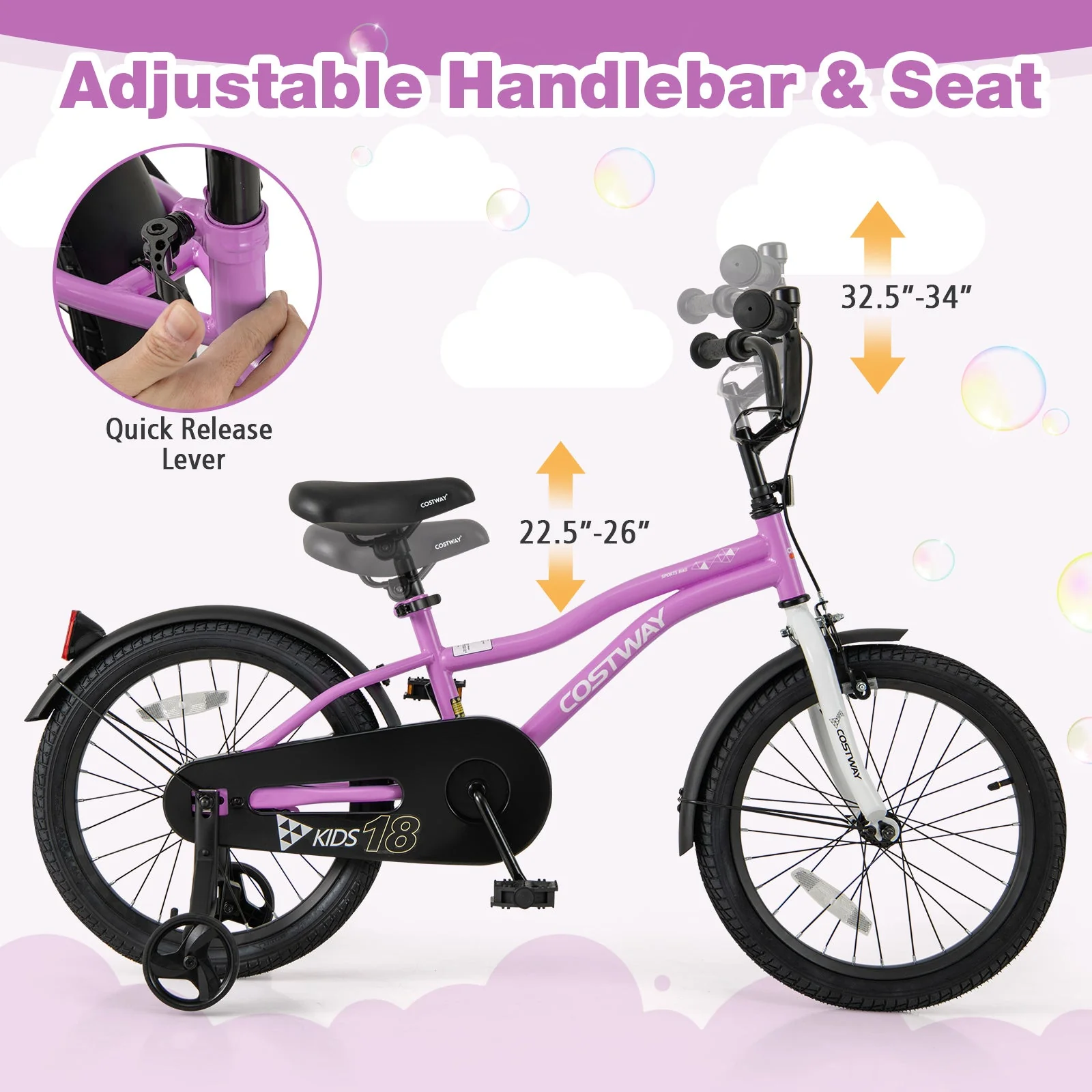 Kids Bike 18-Inch Children Training Bicycle with 2 Brake for 4-8 Years Old - Image 6