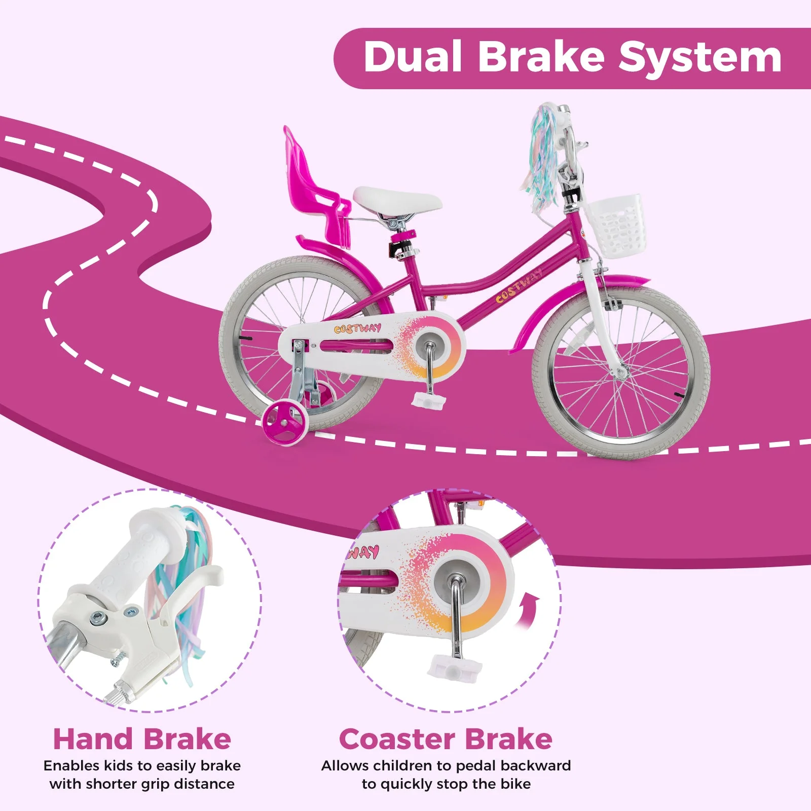Kids Bike 18 Inch with Training Wheels and 2 Brake System for 4-8 Years Old - Image 8