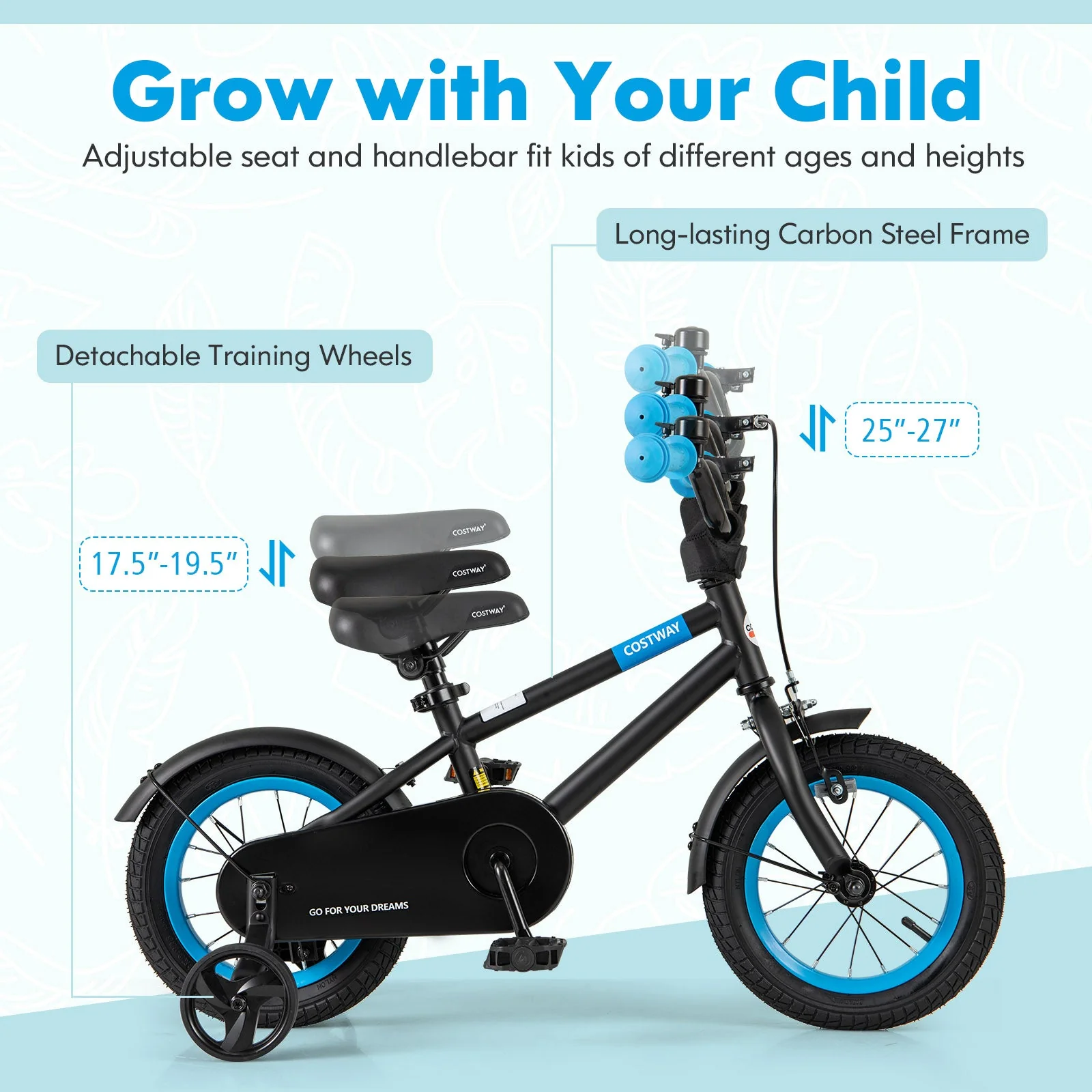 Kids Bike with Adjustable Handlebar and Saddle Black-12 Inches - Image 5