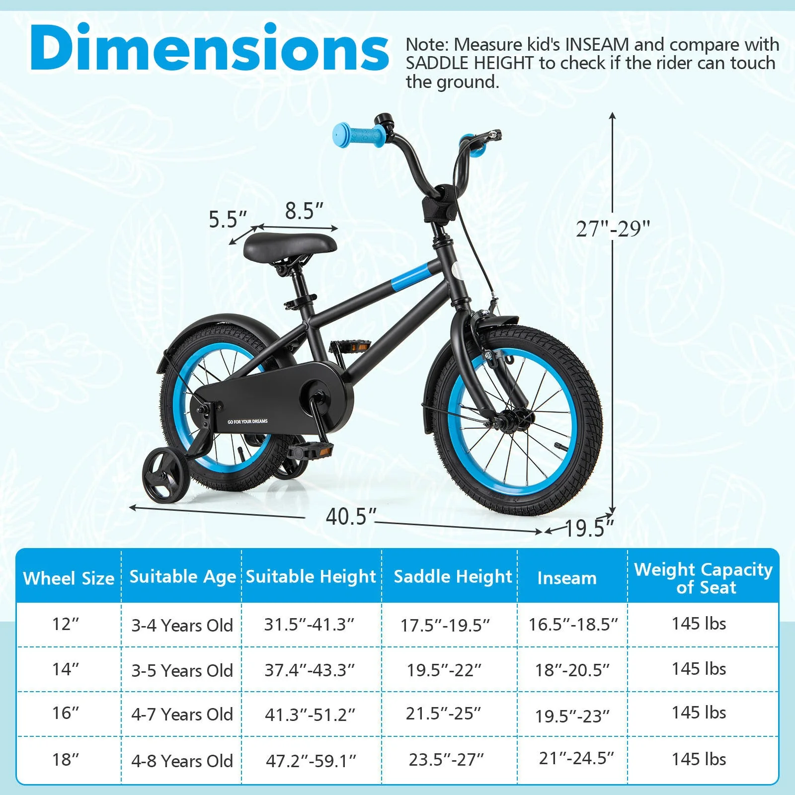 Kids Bike with Adjustable Handlebar and Saddle Black-14 inches - Image 4