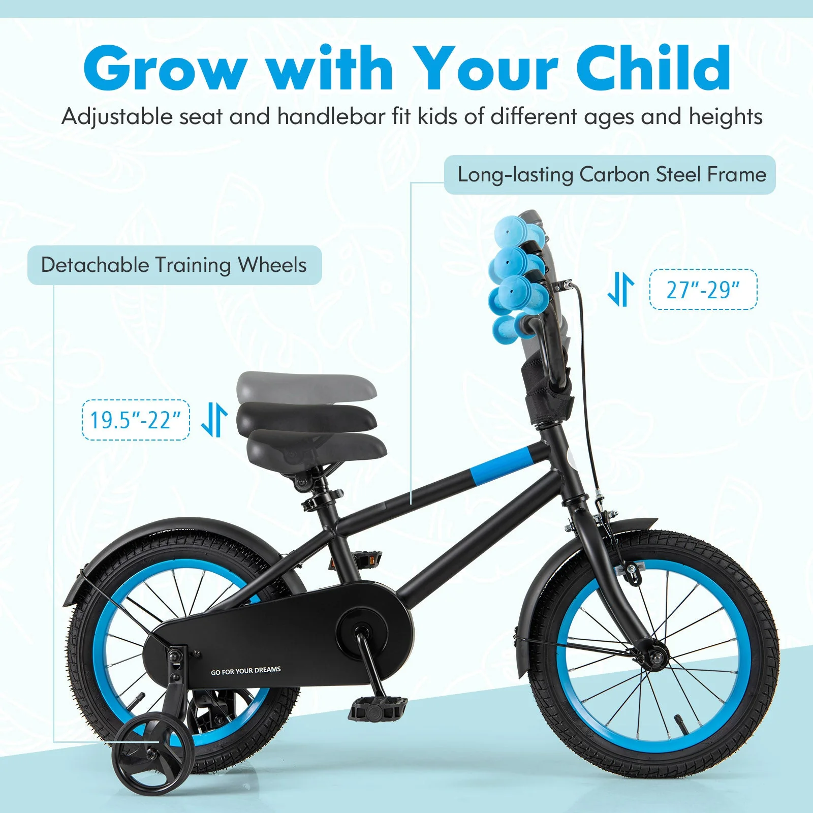 Kids Bike with Adjustable Handlebar and Saddle Black-14 inches - Image 6