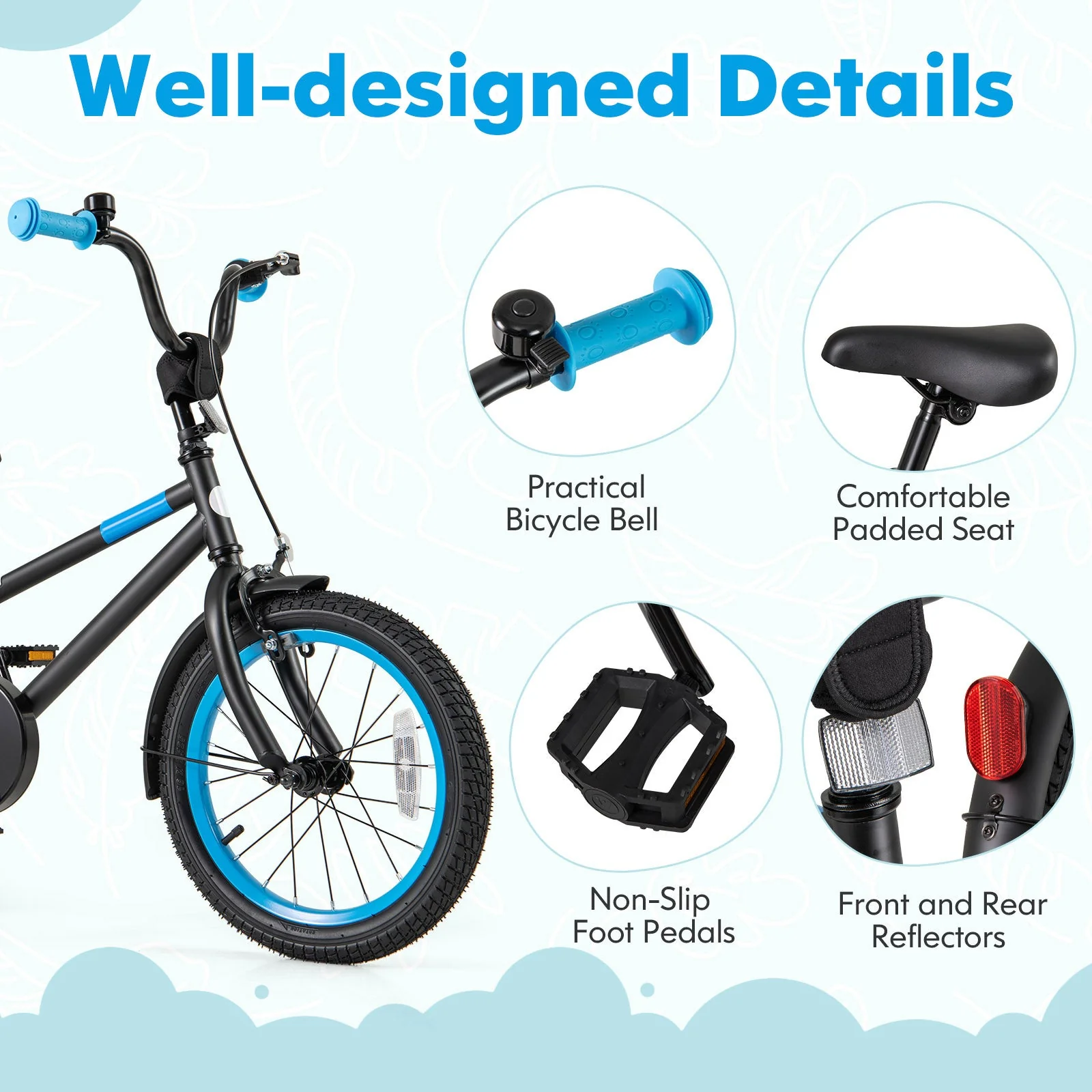 Kids Bike with Adjustable Handlebar and Saddle Black-16 inches - Image 5