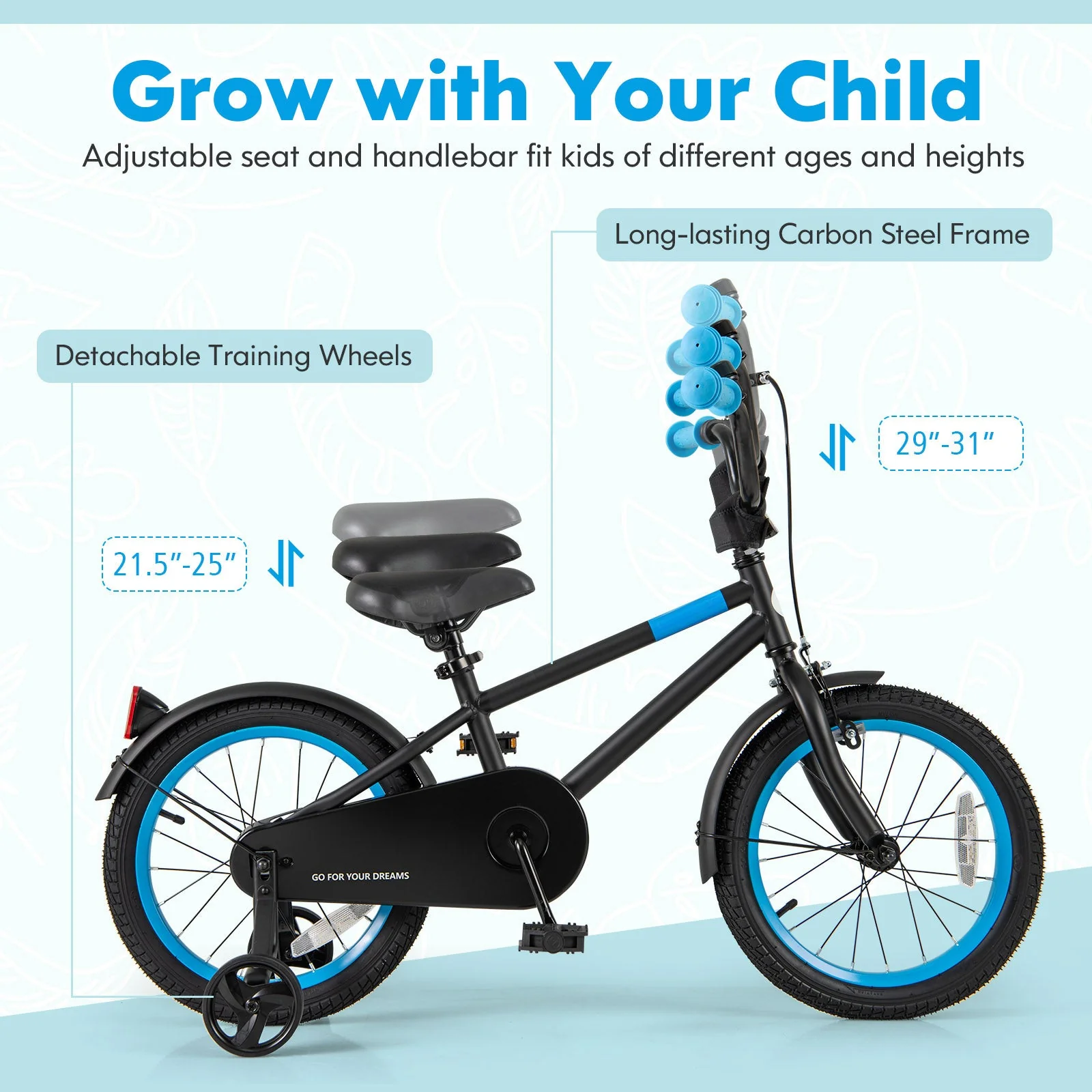 Kids Bike with Adjustable Handlebar and Saddle Black-16 inches - Image 6