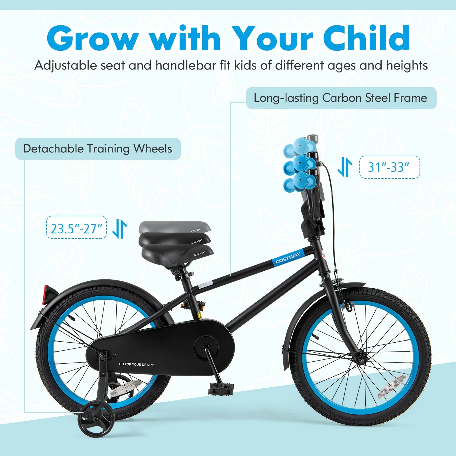 Kids Bike with Adjustable Handlebar and Saddle Black-18 Inches - Image 6