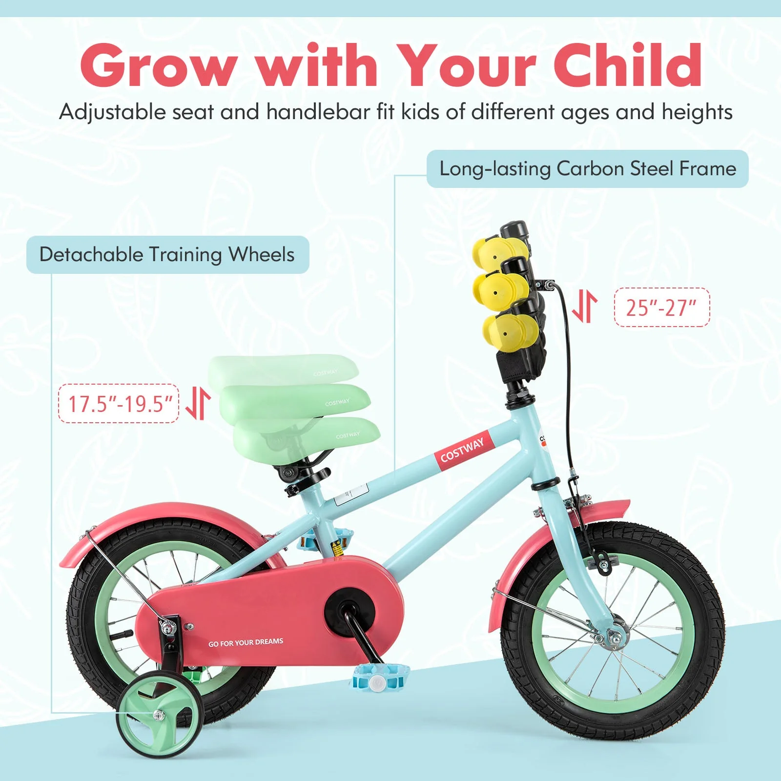 Kids Bike with Adjustable Handlebar and Saddle Blue-12 Inches - Image 5