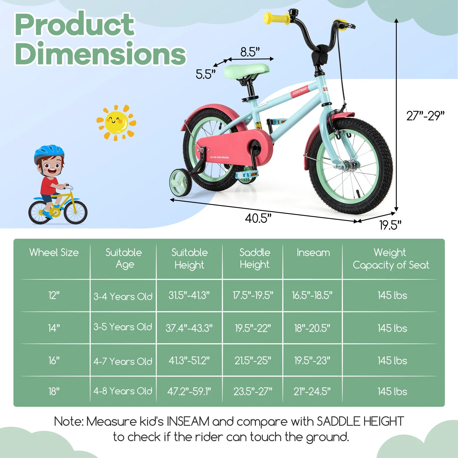 Kids Bike with Adjustable Handlebar and Saddle Blue-14 inches - Image 4