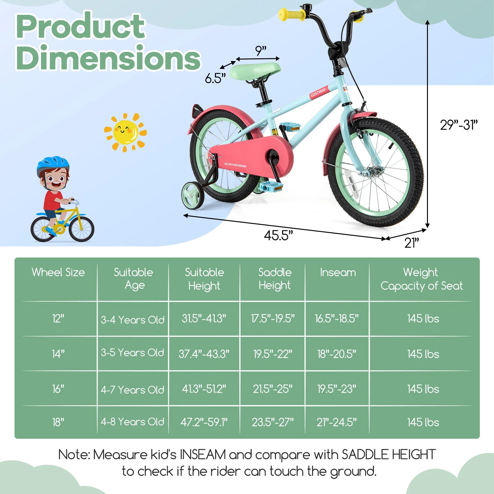 Kids Bike with Adjustable Handlebar and Saddle Blue-16 inches - Image 4
