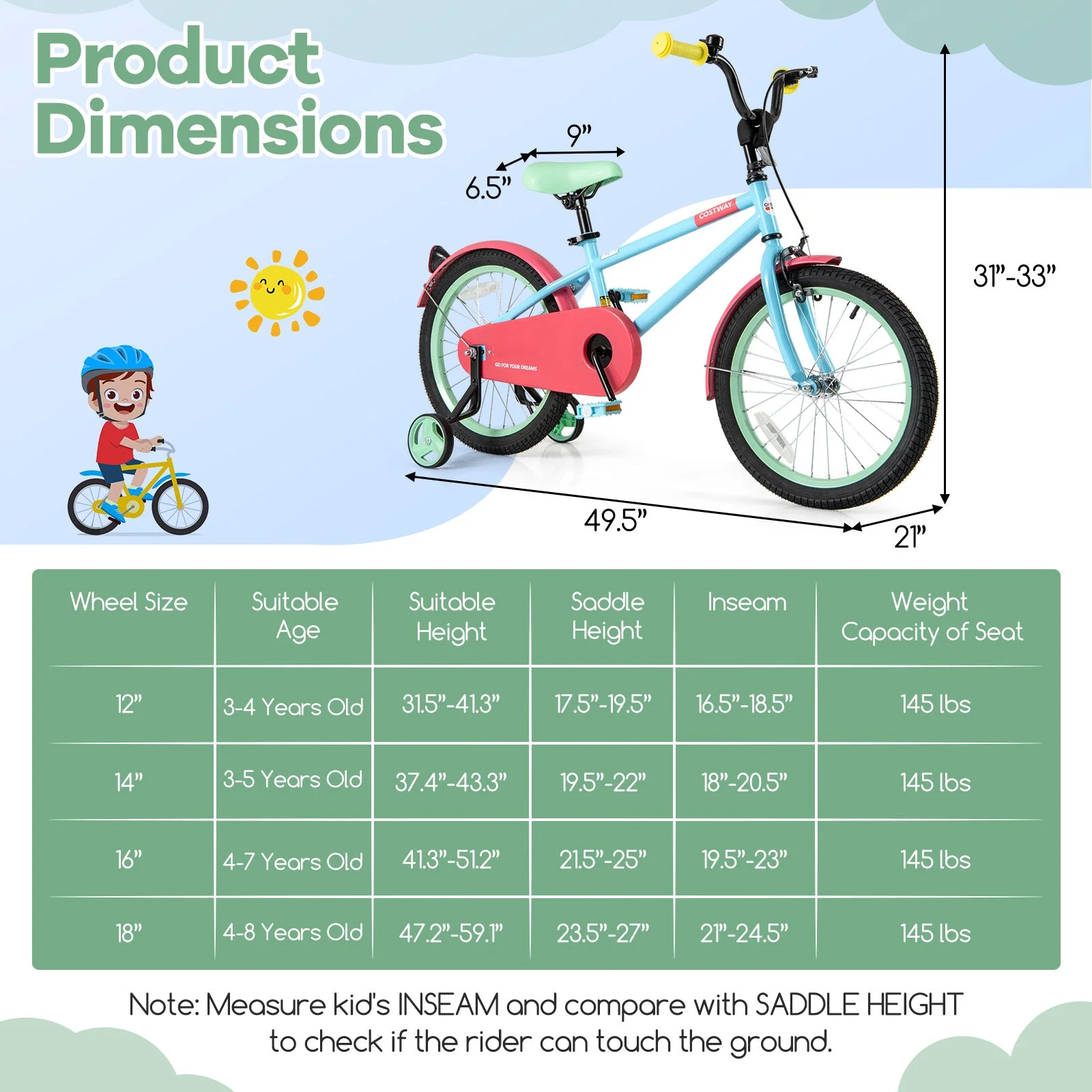 Kids Bike with Adjustable Handlebar and Saddle Blue-18 inches - Image 4