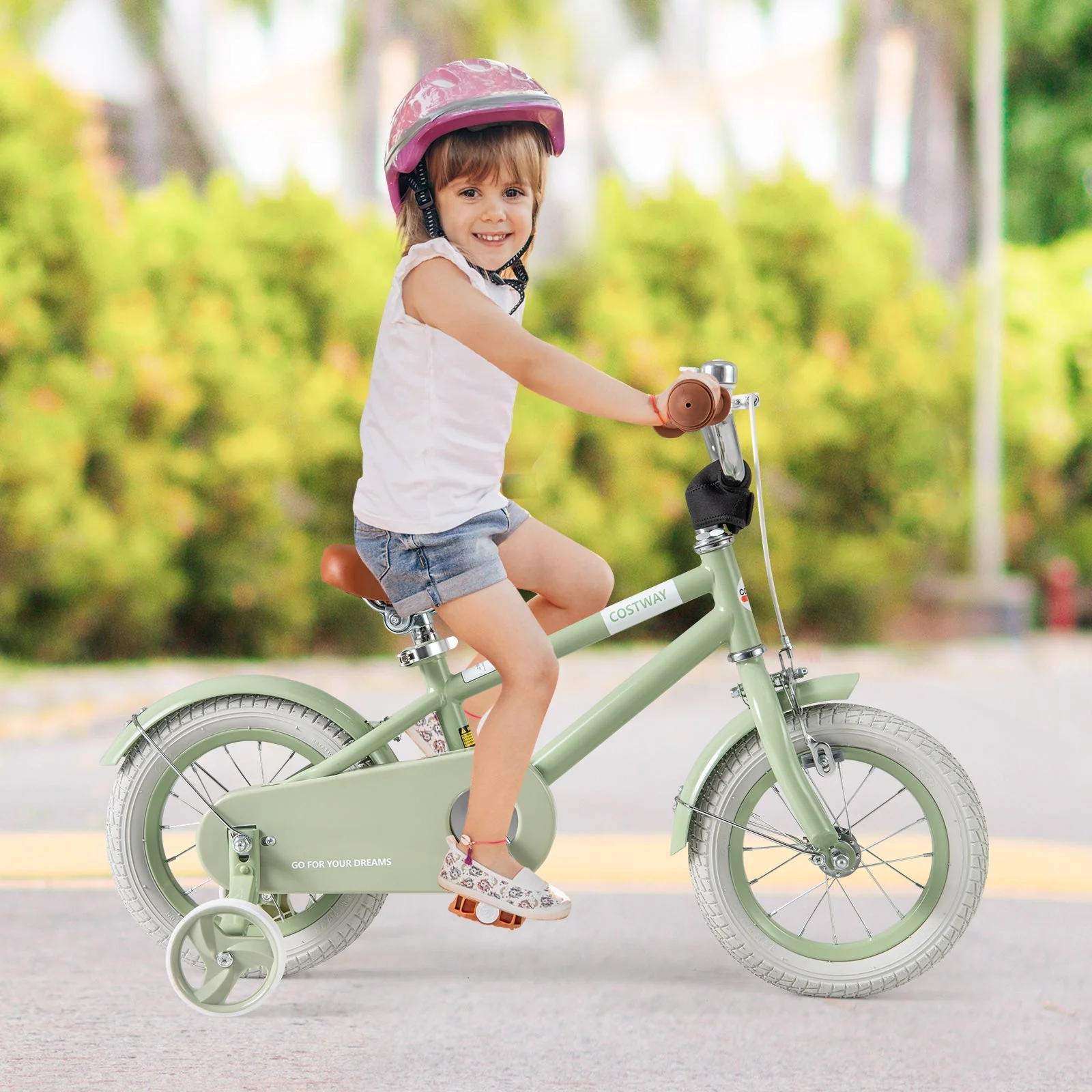 Kids Bike with Adjustable Handlebar and Saddle Green-12 Inches - Image 2