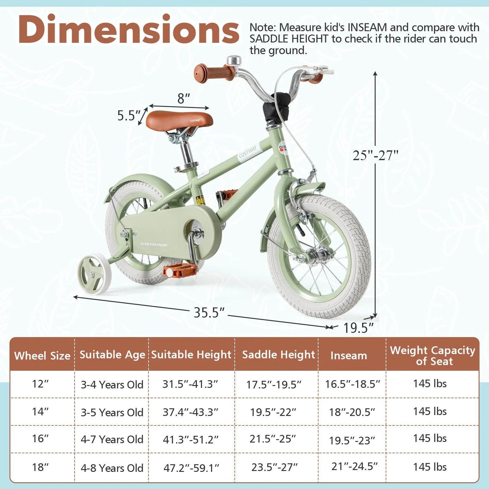 Kids Bike with Adjustable Handlebar and Saddle Green-12 Inches - Image 4