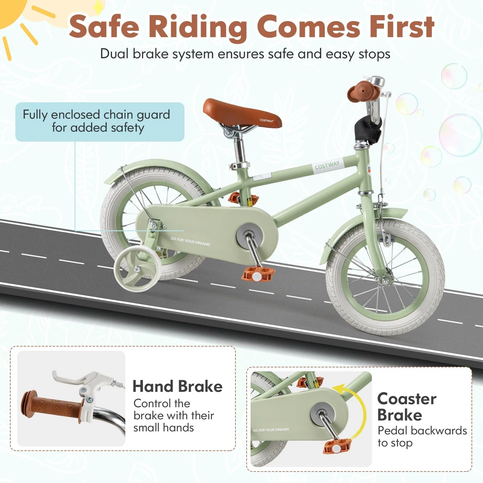 Kids Bike with Adjustable Handlebar and Saddle Green-12 Inches - Image 6