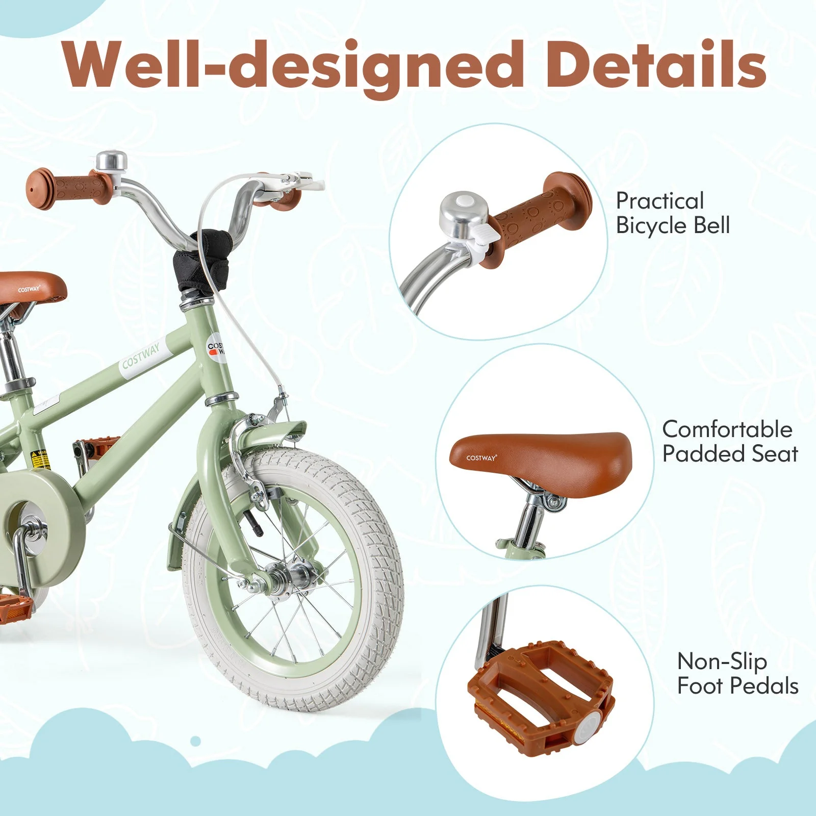 Kids Bike with Adjustable Handlebar and Saddle Green-12 Inches - Image 7