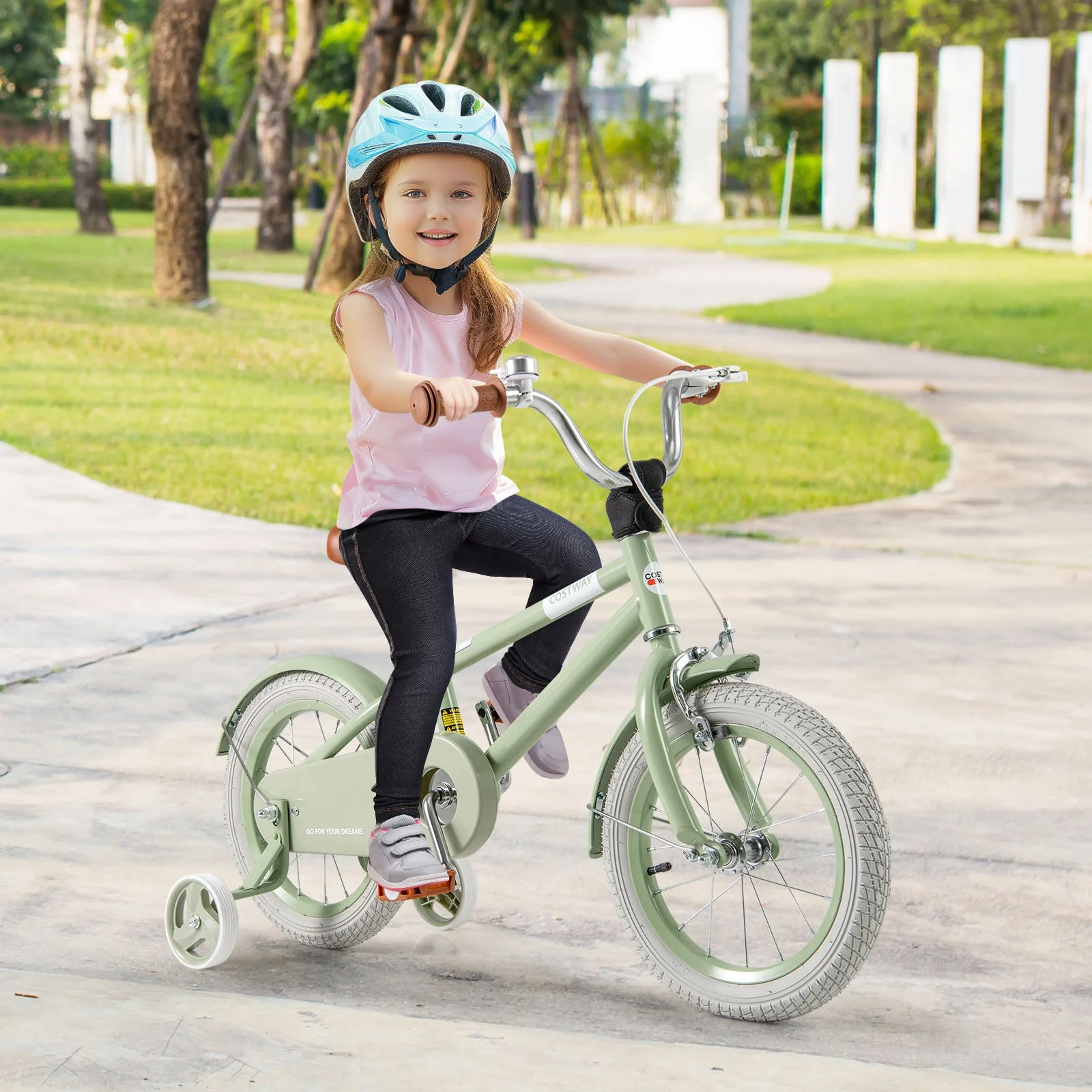 Kids Bike with Adjustable Handlebar and Saddle Green-14 Inches - Image 2