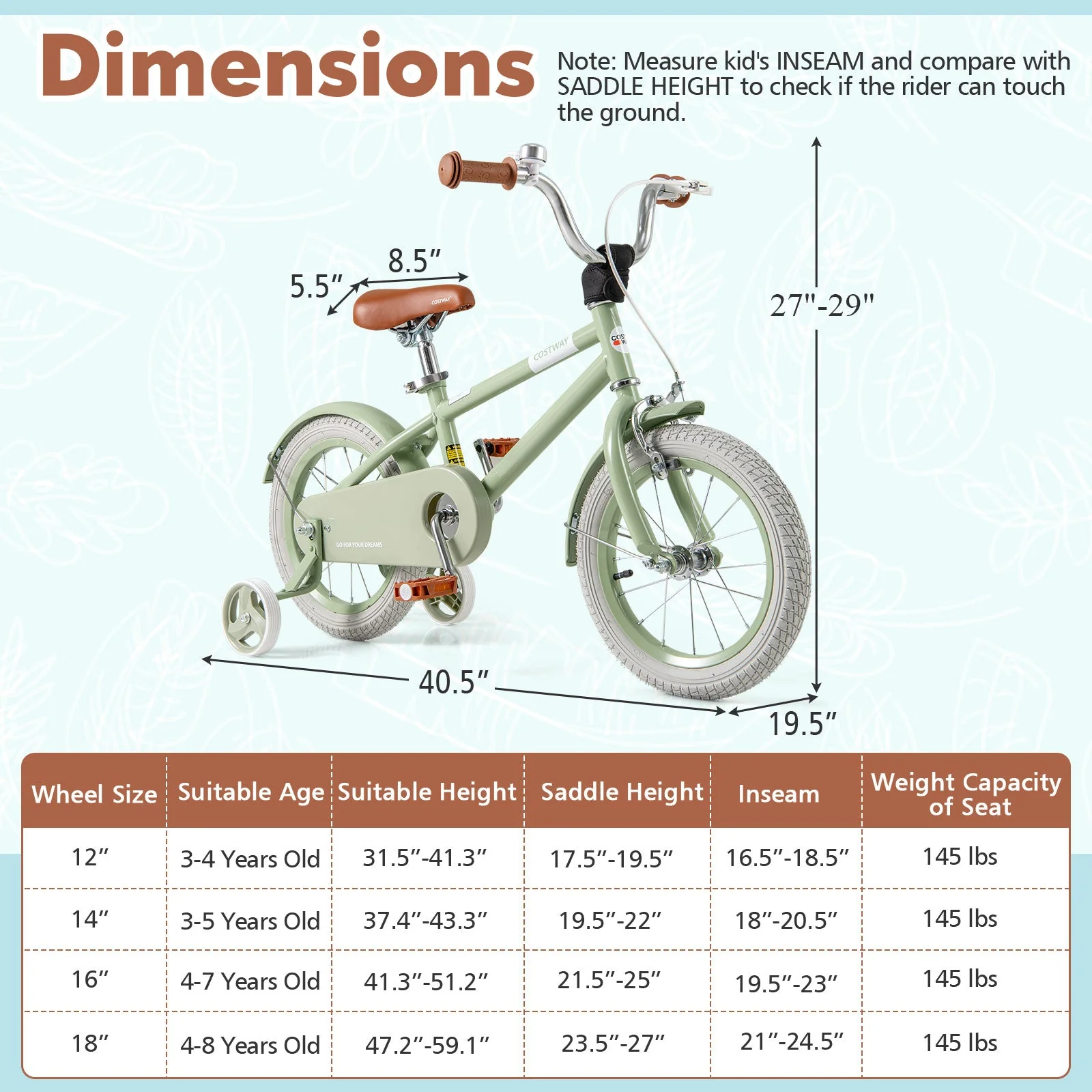 Kids Bike with Adjustable Handlebar and Saddle Green-14 Inches - Image 4