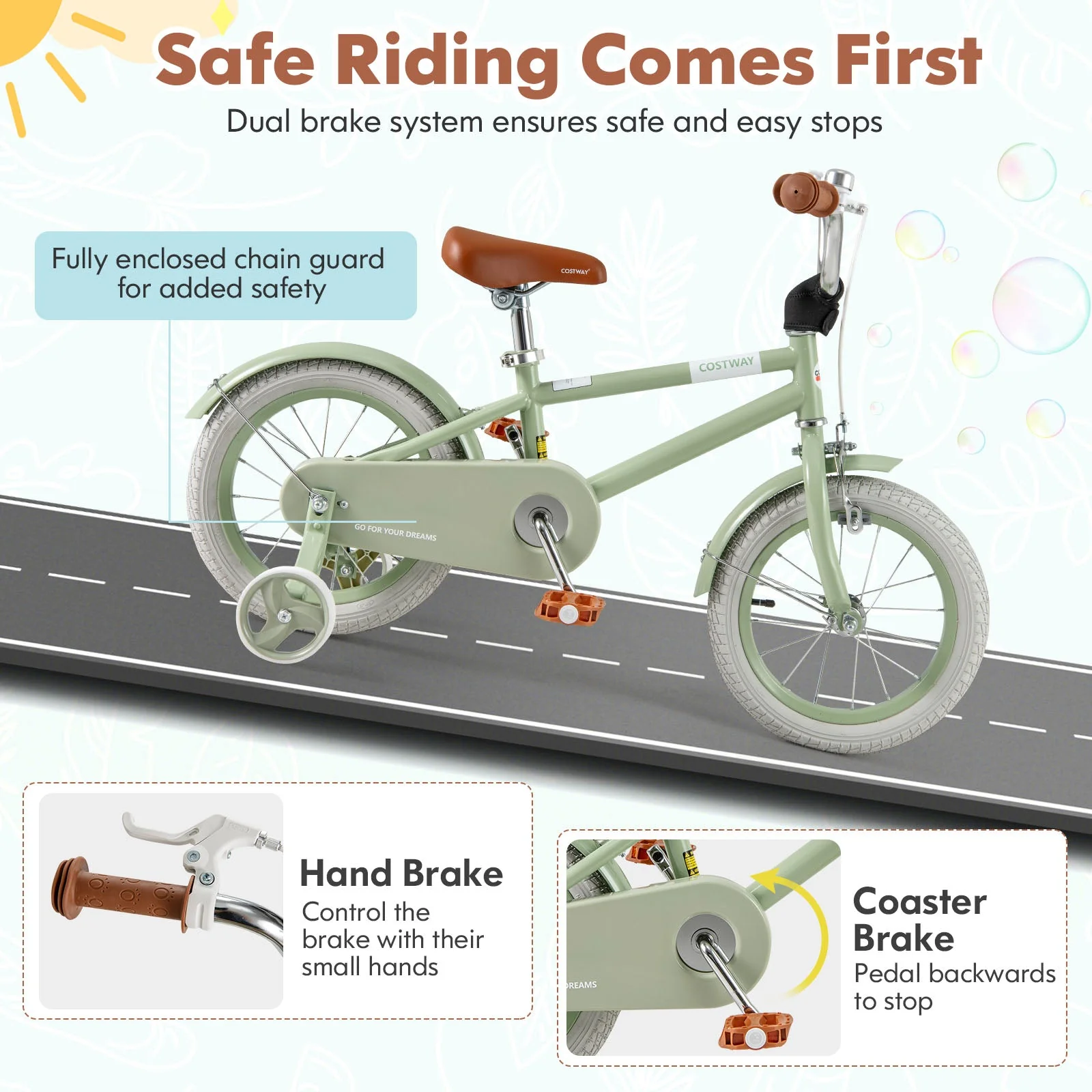 Kids Bike with Adjustable Handlebar and Saddle Green-14 Inches - Image 6