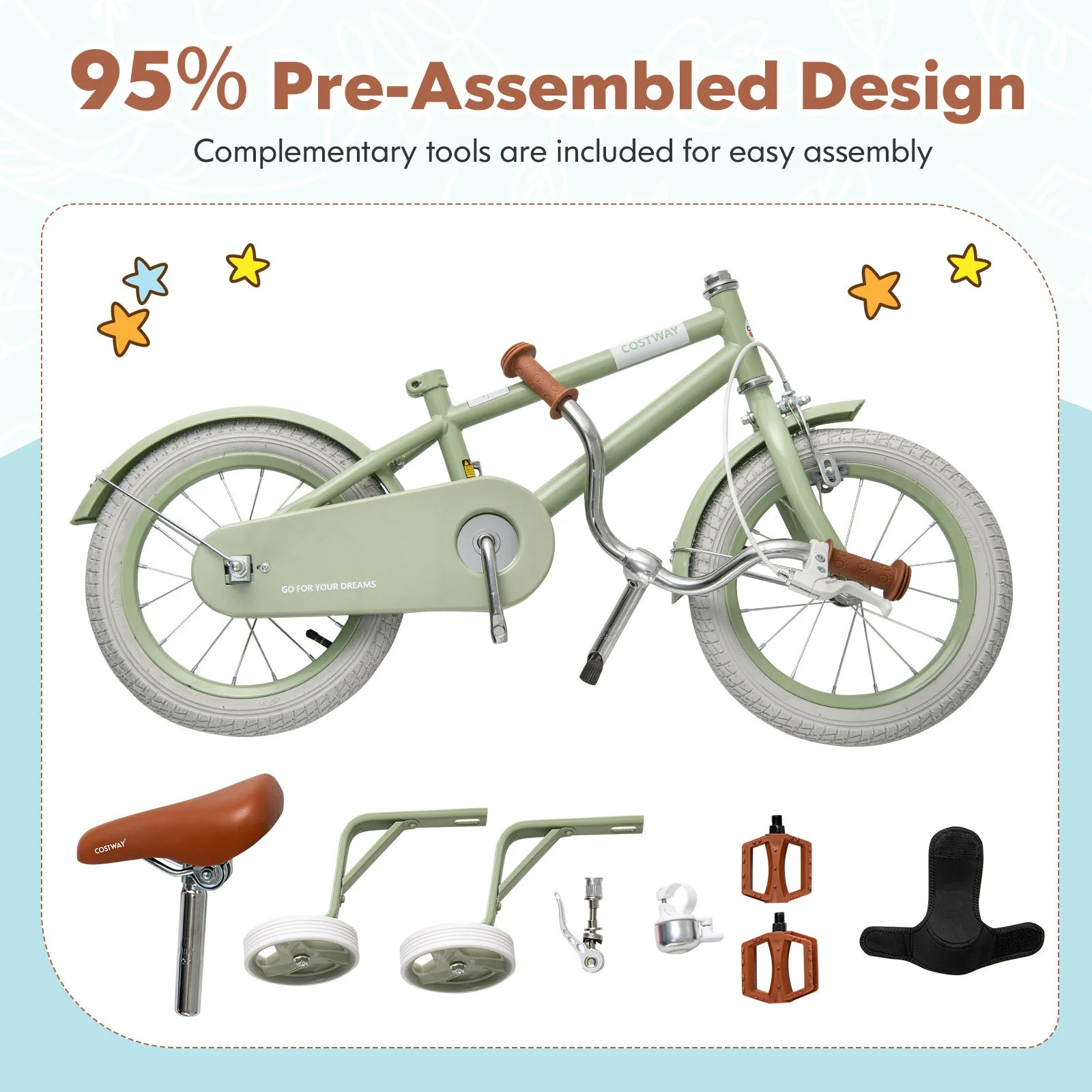 Kids Bike with Adjustable Handlebar and Saddle Green-14 Inches - Image 8