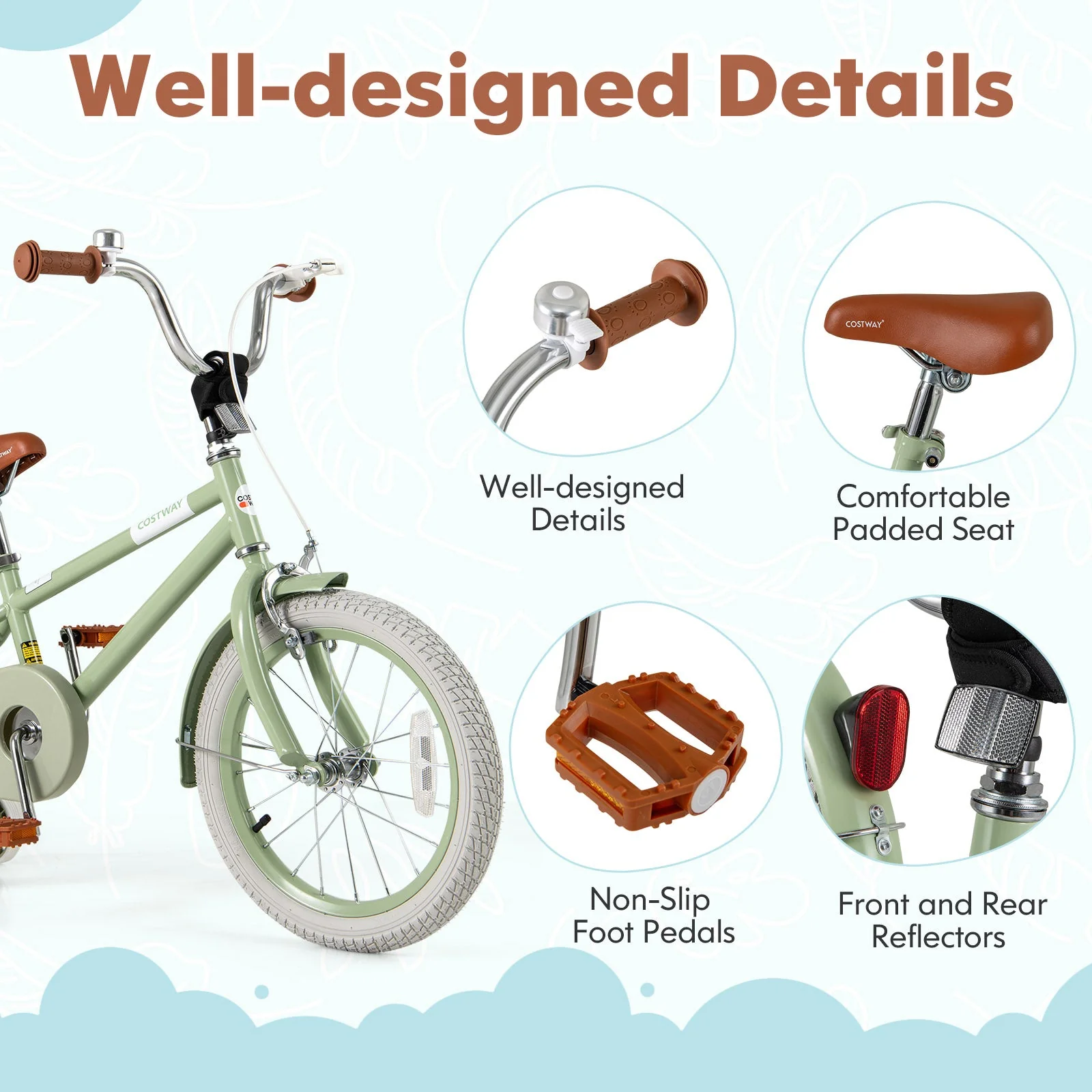Kids Bike with Adjustable Handlebar and Saddle Green-16 Inches - Image 5