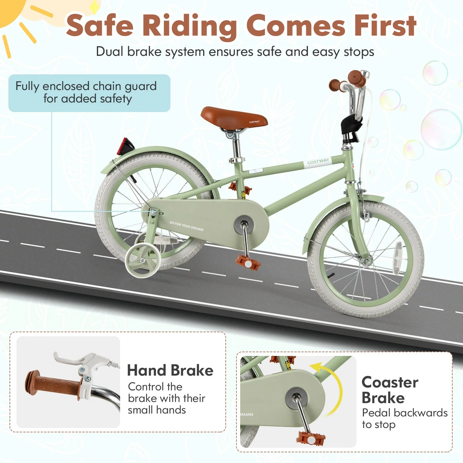 Kids Bike with Adjustable Handlebar and Saddle Green-16 Inches - Image 7