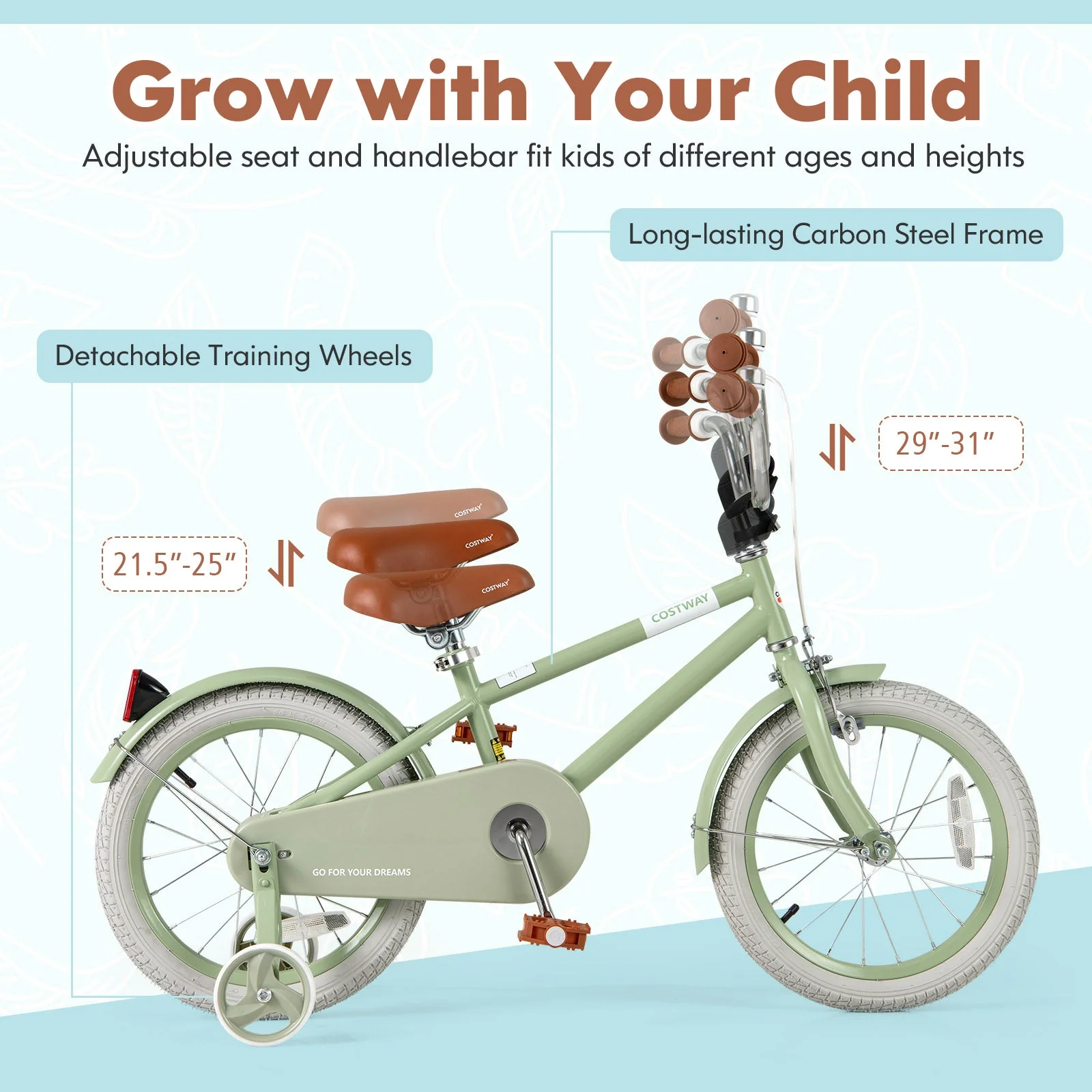 Kids Bike with Adjustable Handlebar and Saddle Green-16 Inches - Image 8