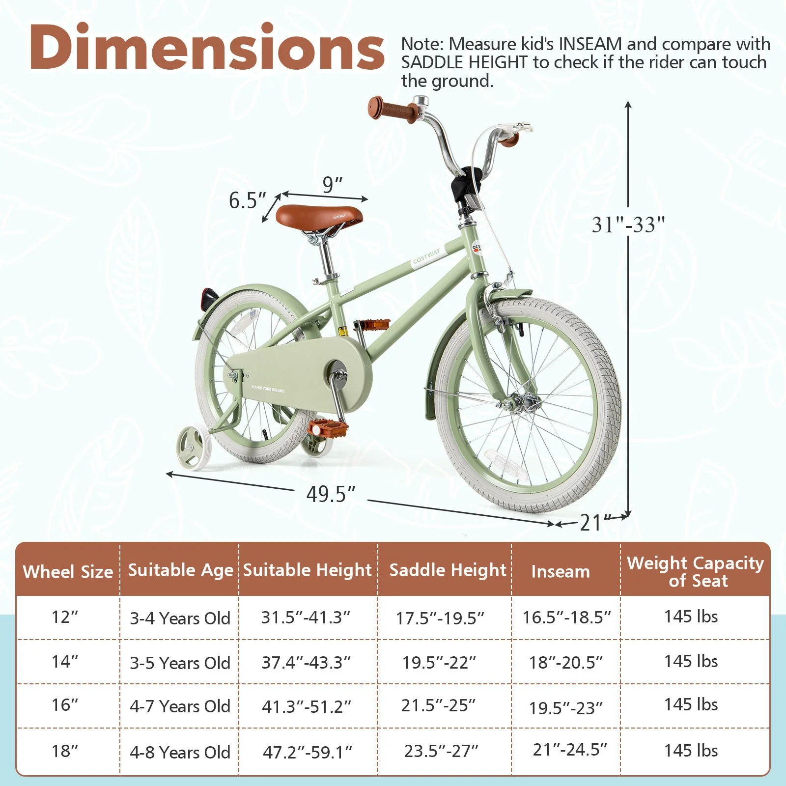 Kids Bike with Adjustable Handlebar and Saddle Green-18 Inches - Image 4