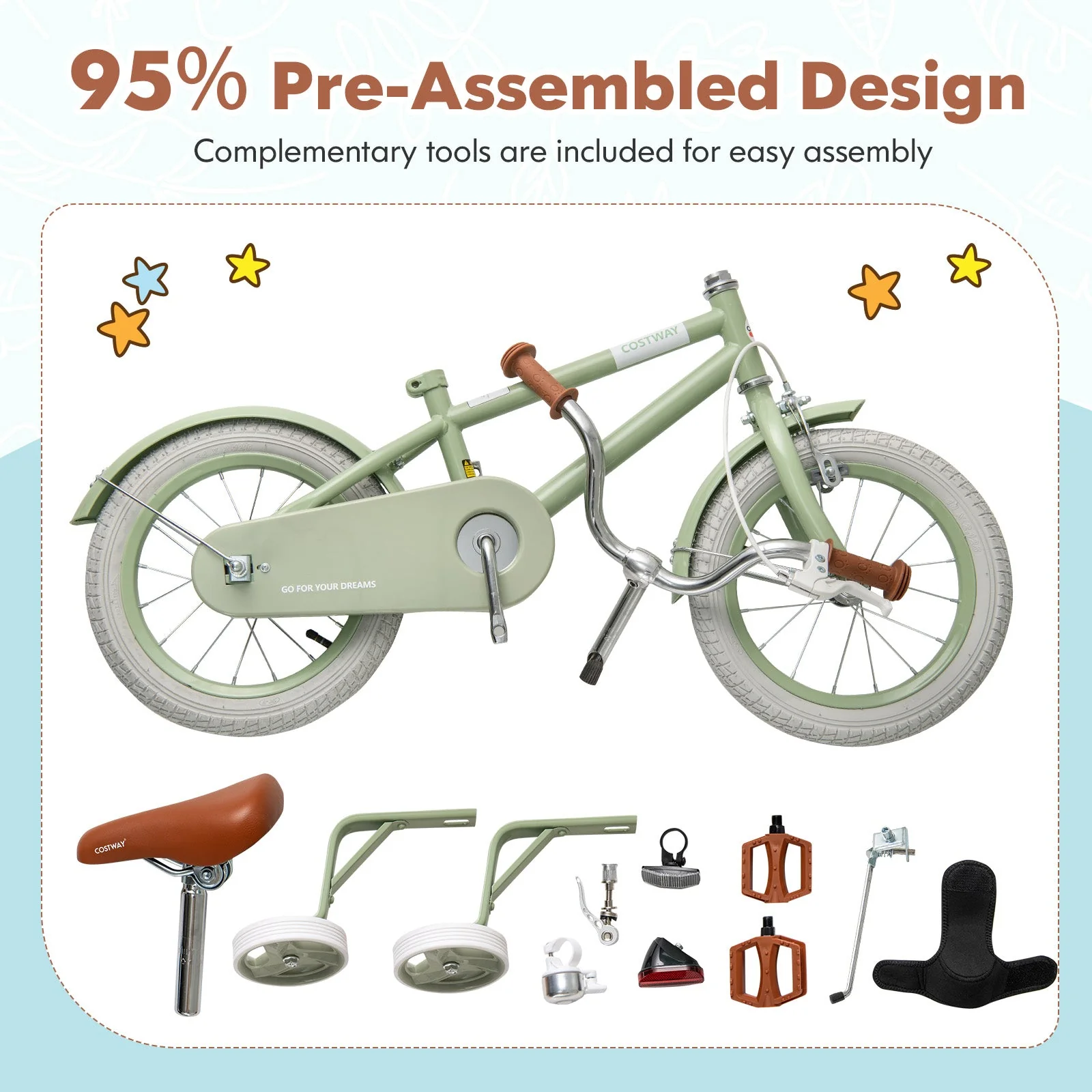 Kids Bike with Adjustable Handlebar and Saddle Green-18 Inches - Image 5