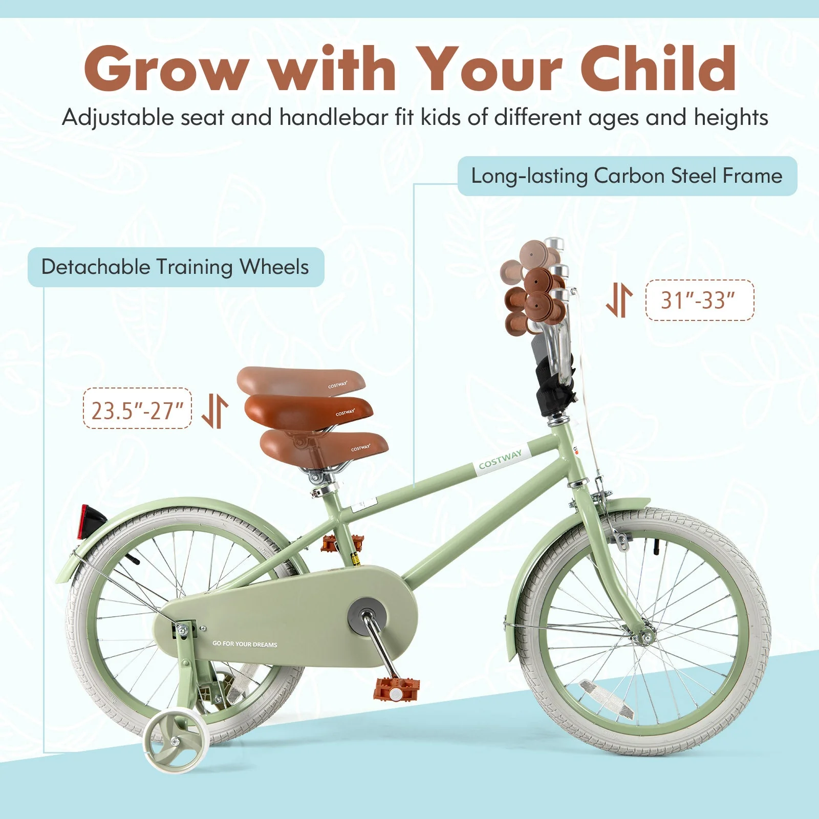 Kids Bike with Adjustable Handlebar and Saddle Green-18 Inches - Image 7
