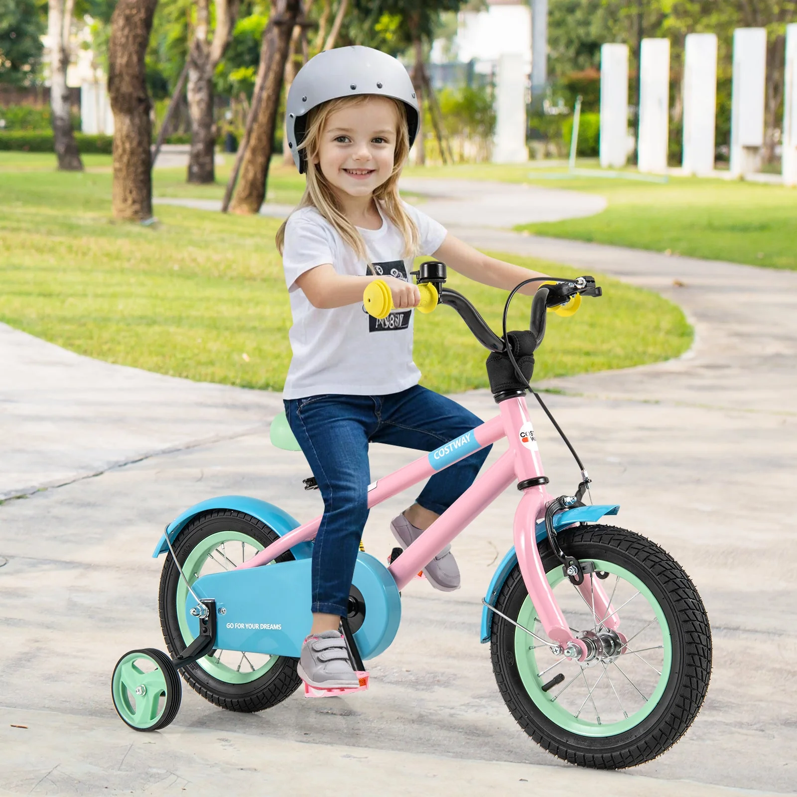 Kids Bike with Adjustable Handlebar and Saddle Pink-12 Inches - Image 2