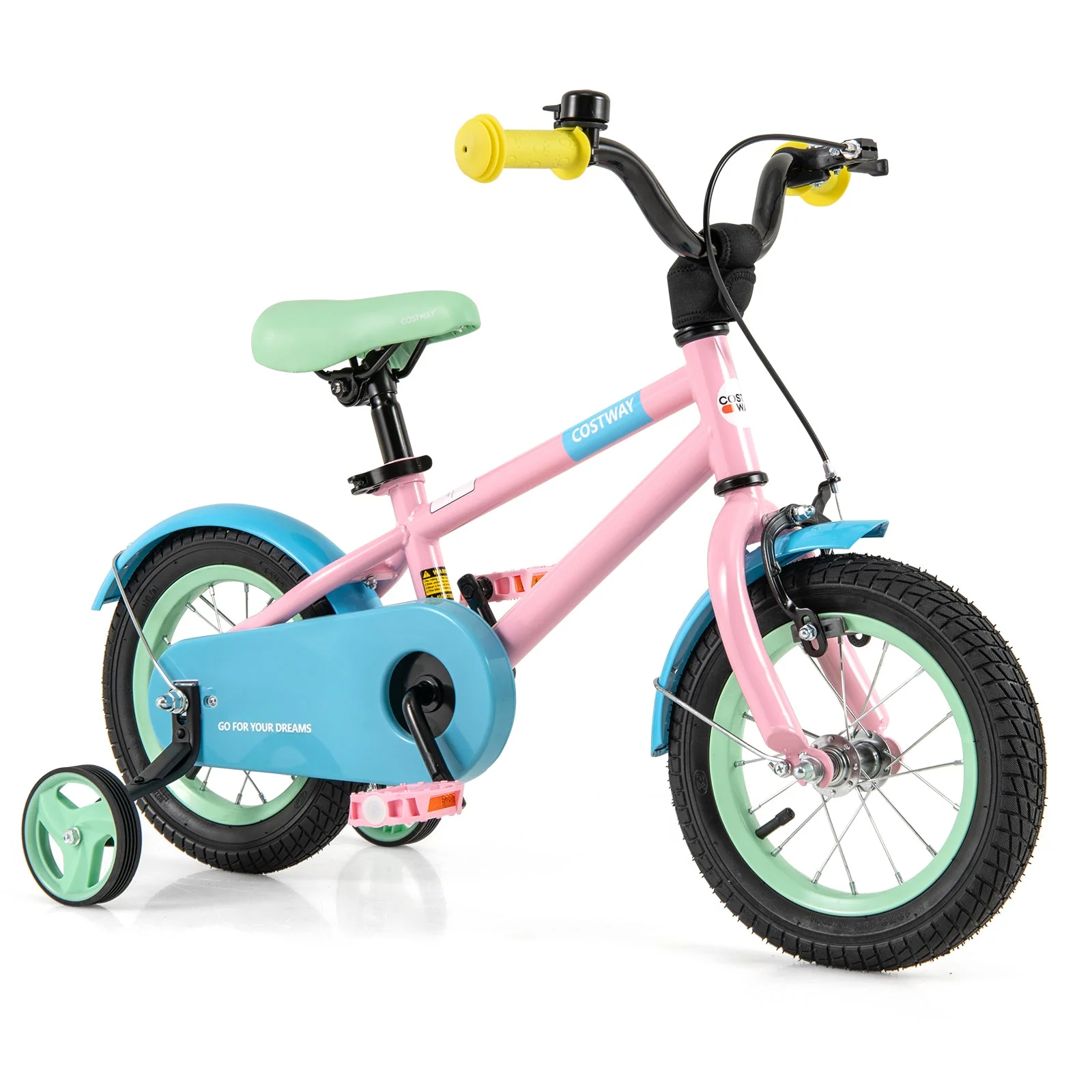 Kids Bike with Adjustable Handlebar and Saddle Pink-12 Inches - Image 3