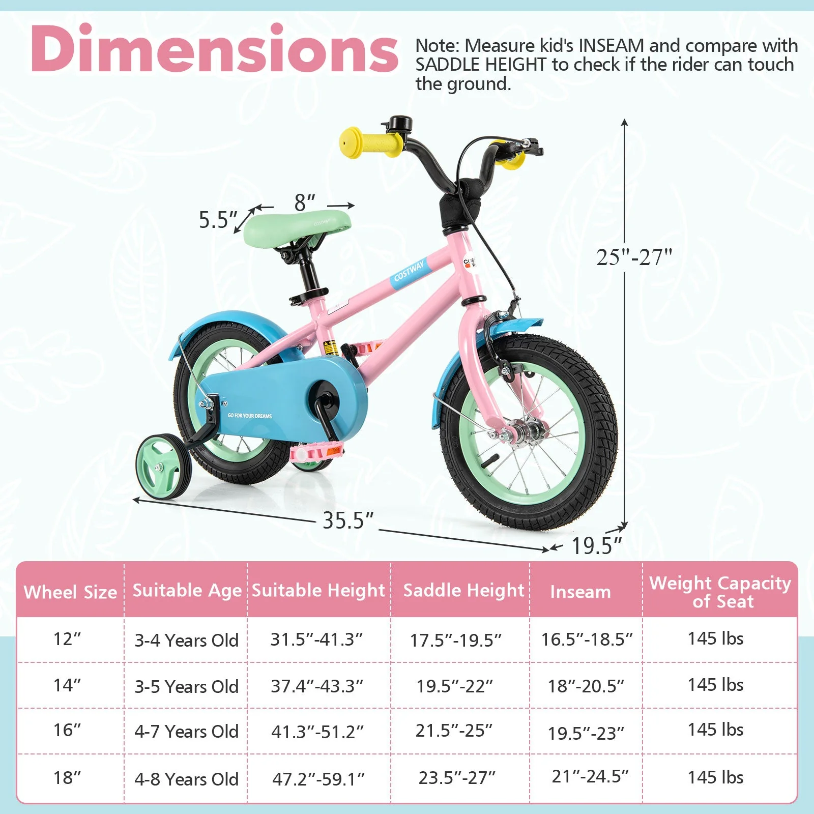 Kids Bike with Adjustable Handlebar and Saddle Pink-12 Inches - Image 4