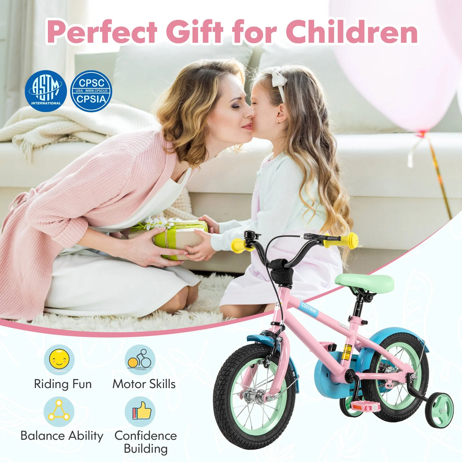 Kids Bike with Adjustable Handlebar and Saddle Pink-12 Inches - Image 5