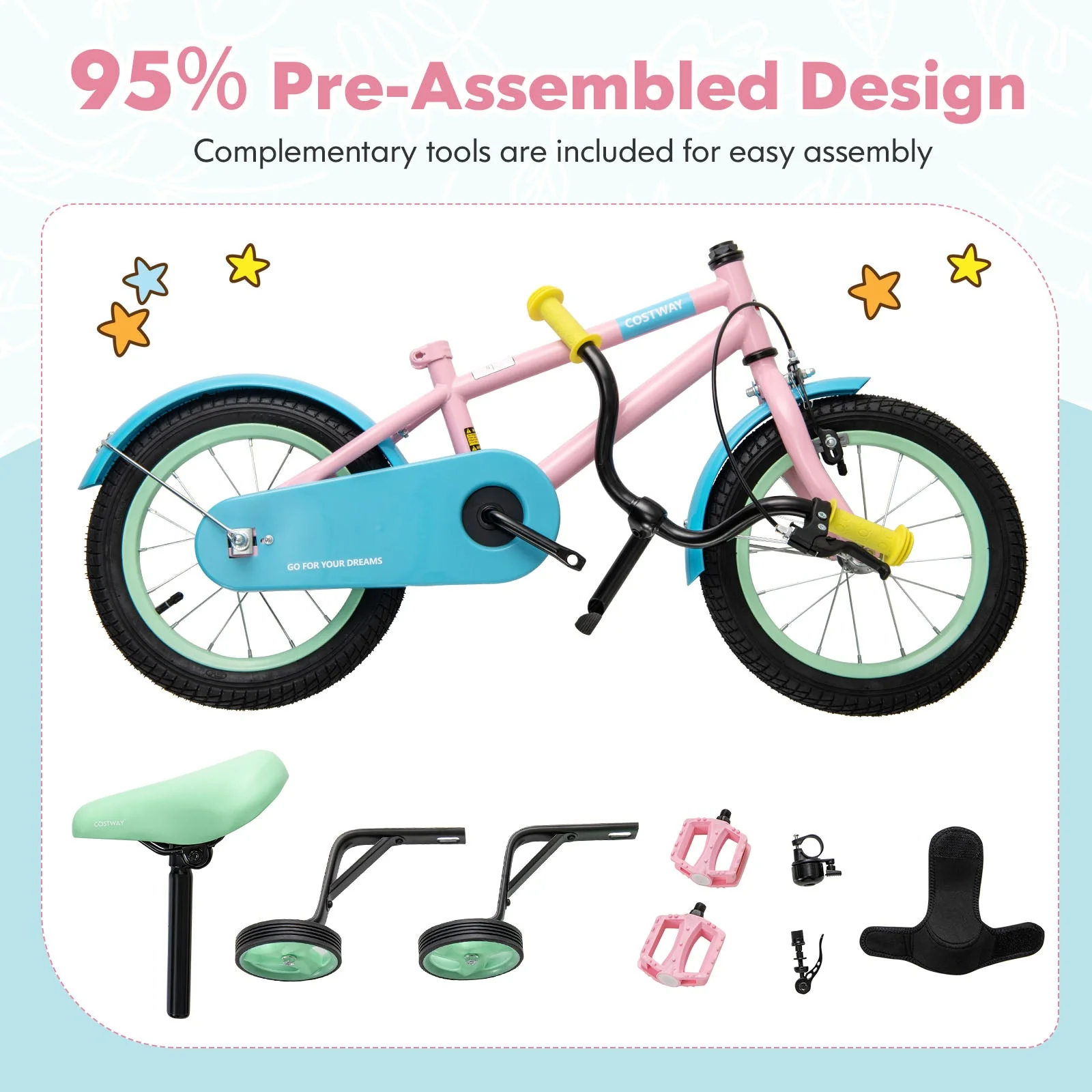 Kids Bike with Adjustable Handlebar and Saddle Pink-12 Inches - Image 6