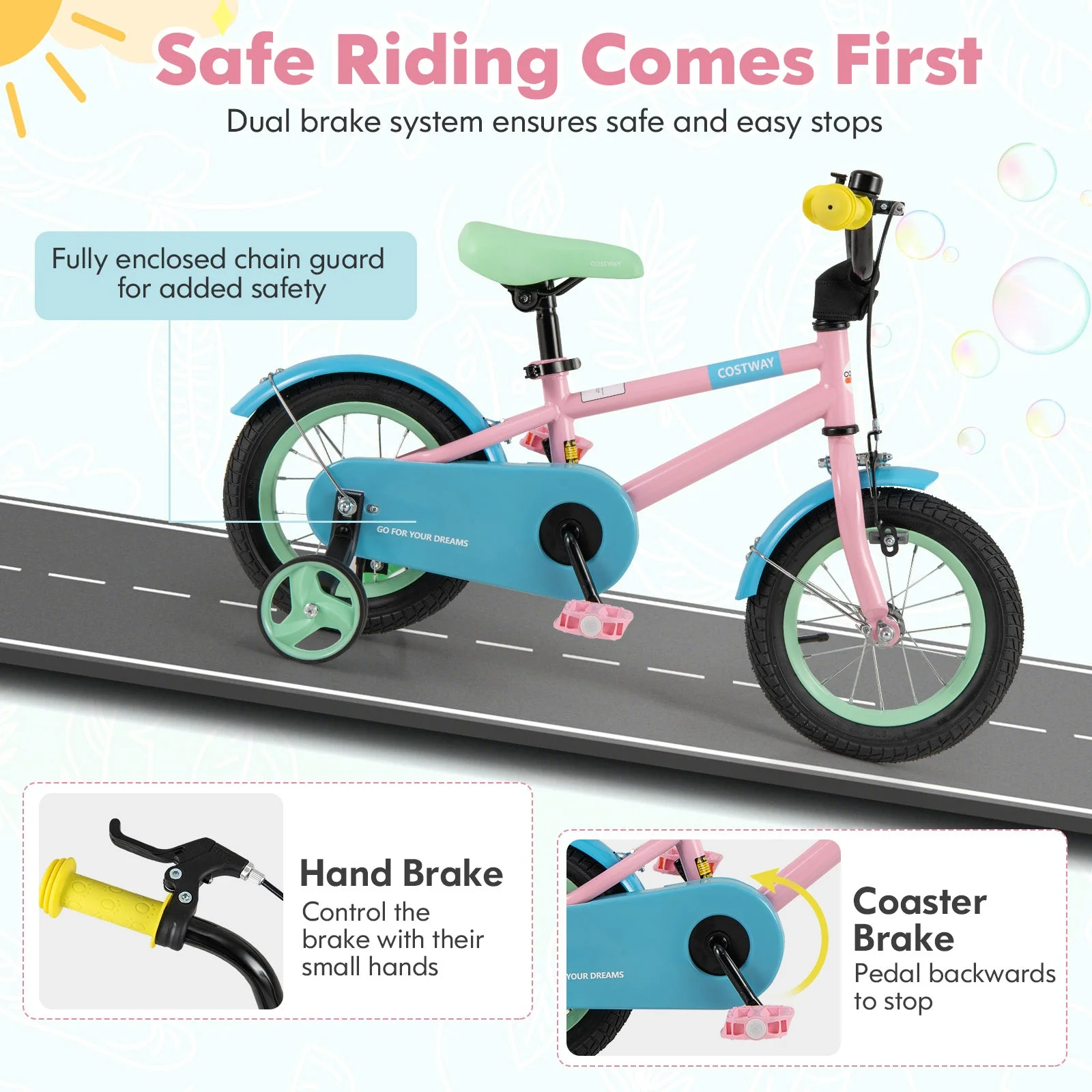 Kids Bike with Adjustable Handlebar and Saddle Pink-12 Inches - Image 8